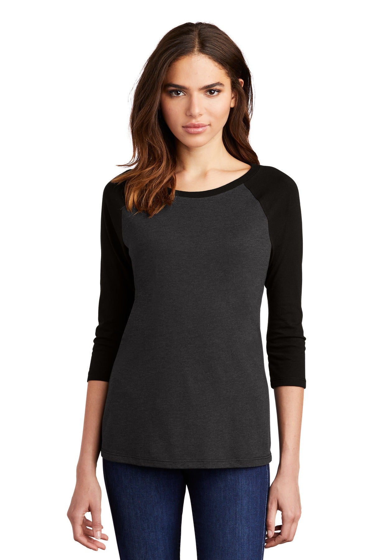 District Women's Perfect Tri 3/4-Sleeve Raglan. DM136L Womens Apparel Shirts & Tops