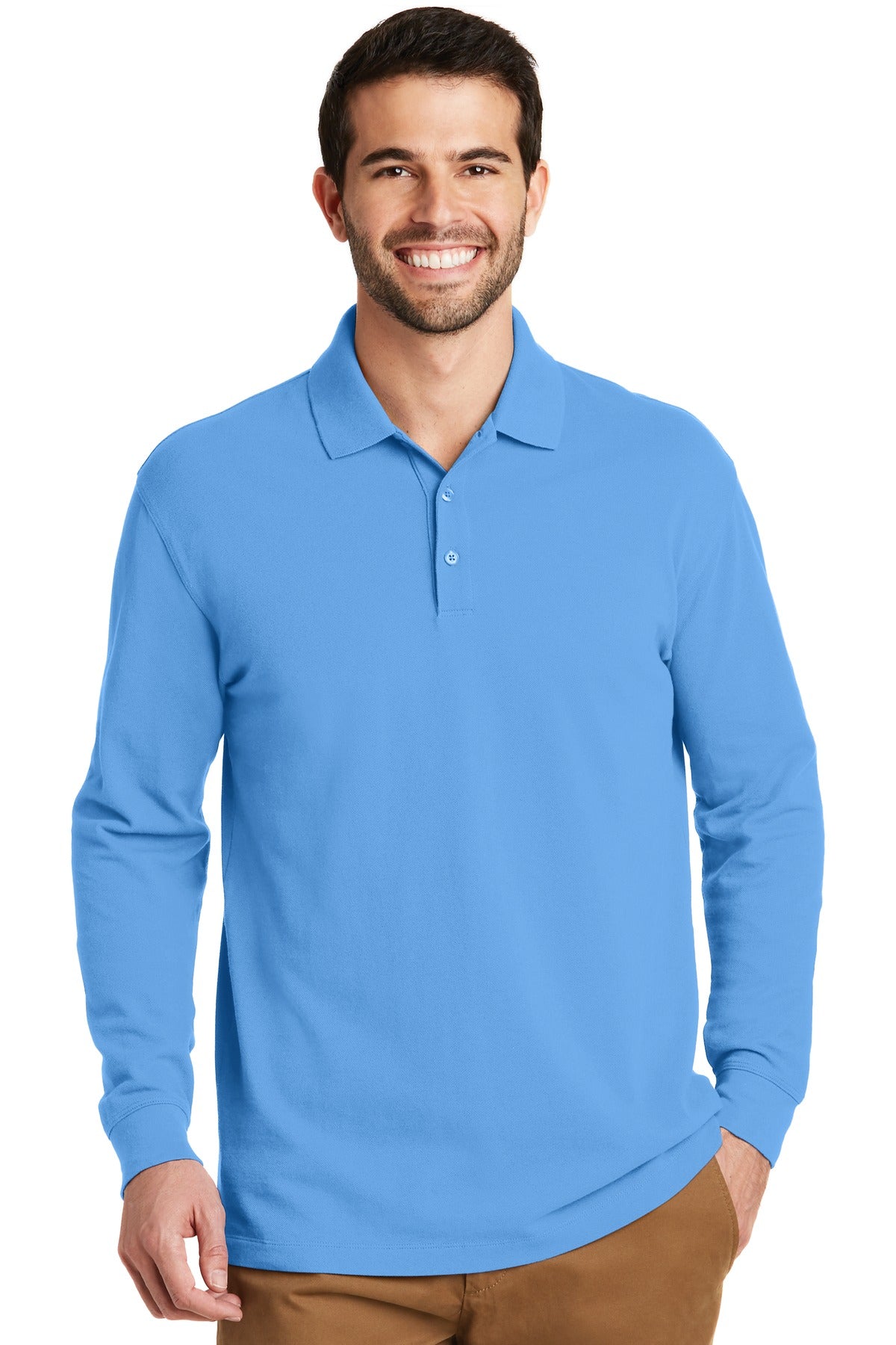 Port Authority Men's EZCotton Long Sleeve Polo. K8000LS Mens Apparel Shirts & Tops