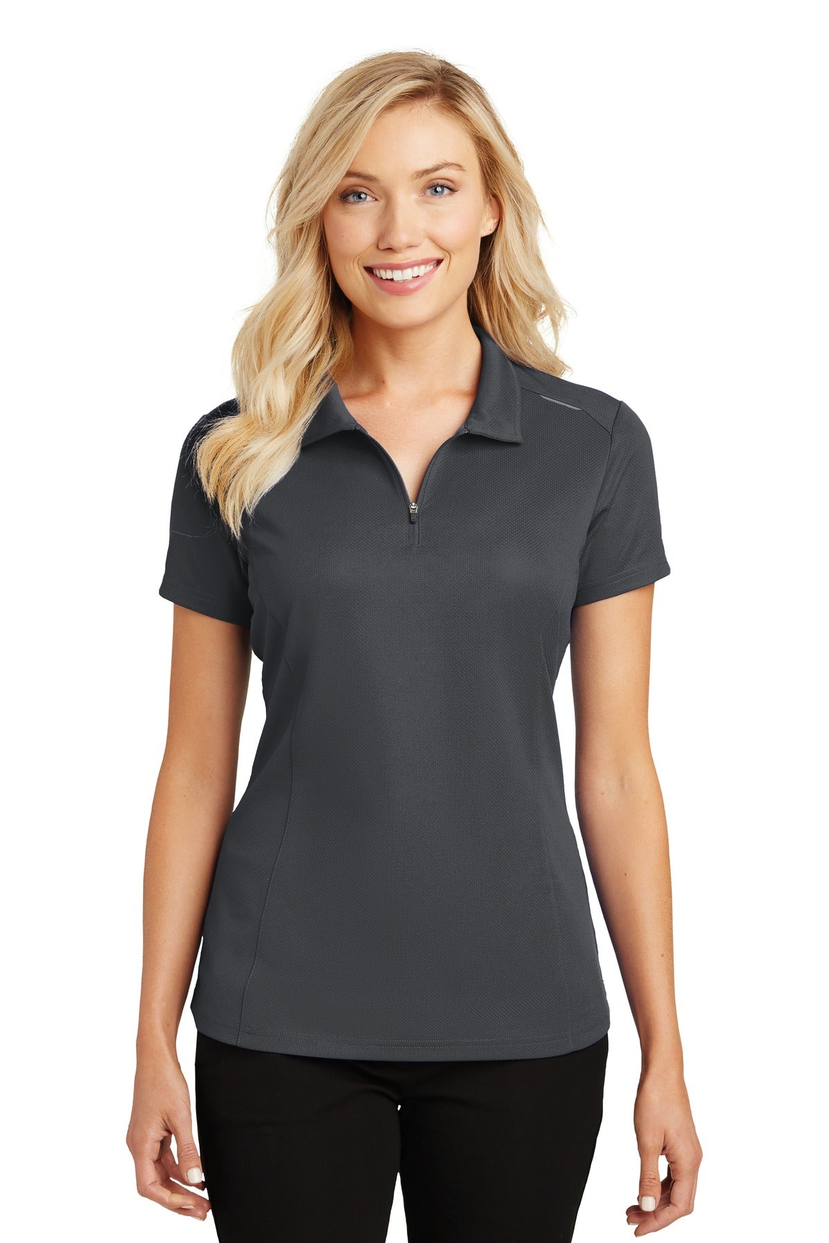 Port Authority Ladies Pinpoint Mesh Zip Polo. L580 Womens Apparel Shirts & Tops