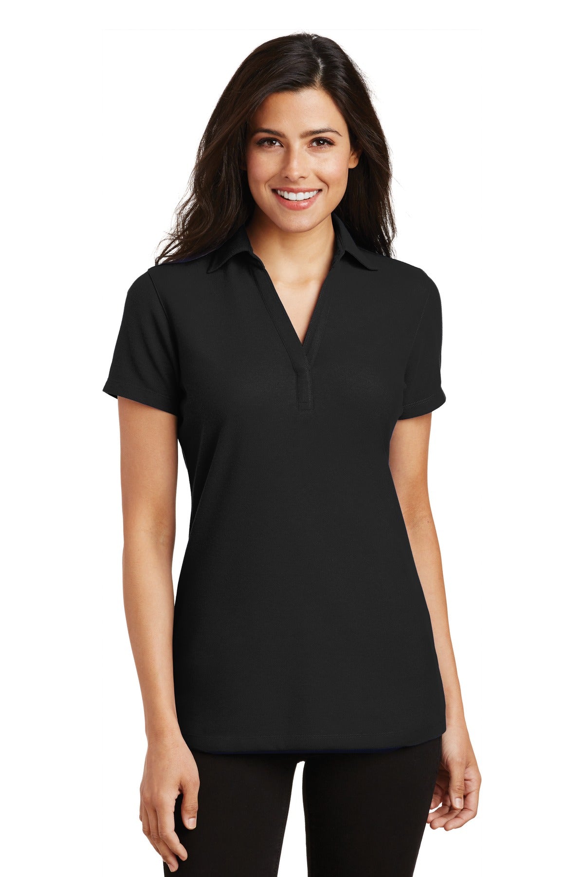 Port Authority Ladies Silk Touch Y-Neck Polo. L5001 Womens Apparel Shirts & Tops