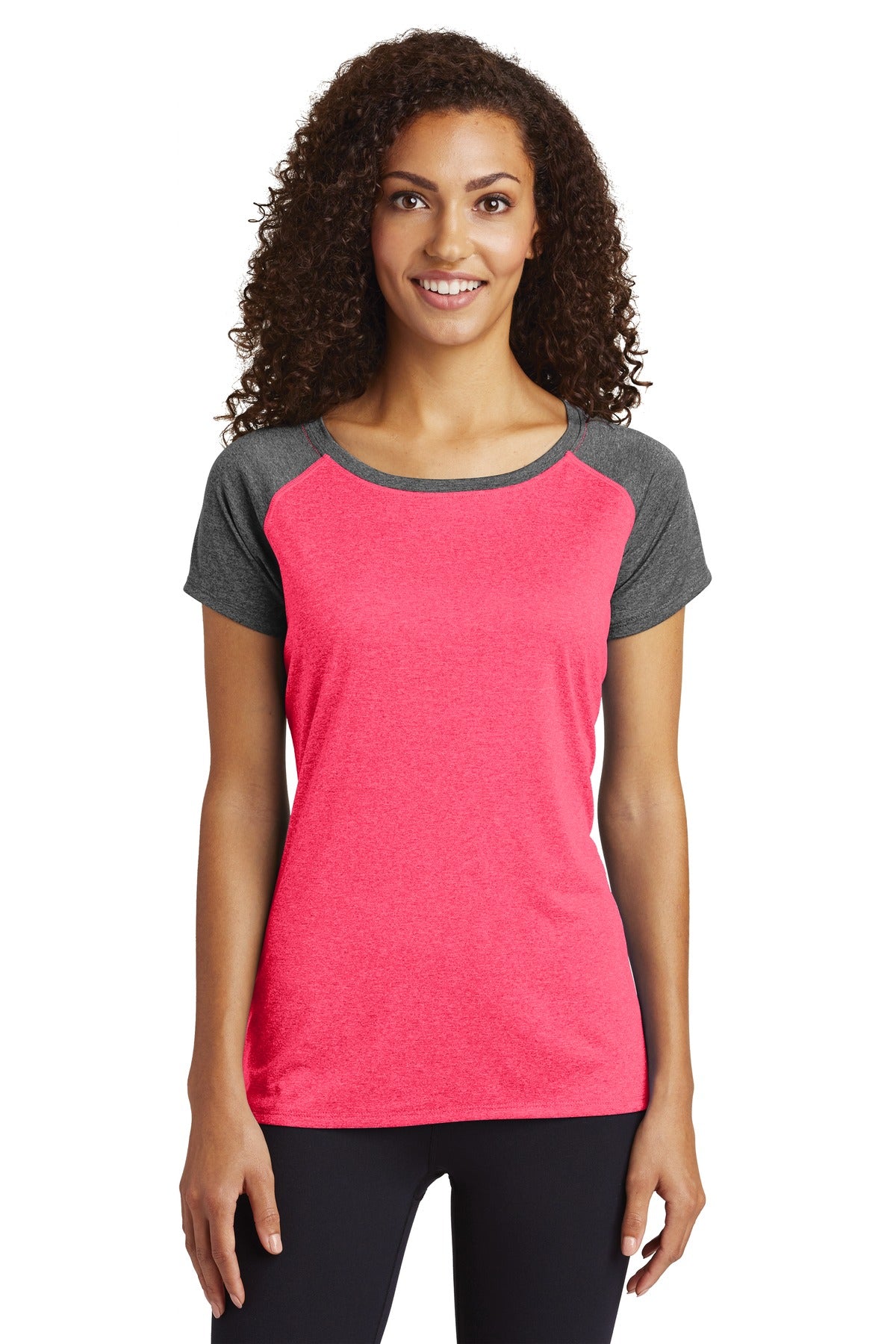 Sport-Tek Women's Heather-On-Heather Contender Scoop Neck Tee. LST362 Womens Apparel Shirts & Tops