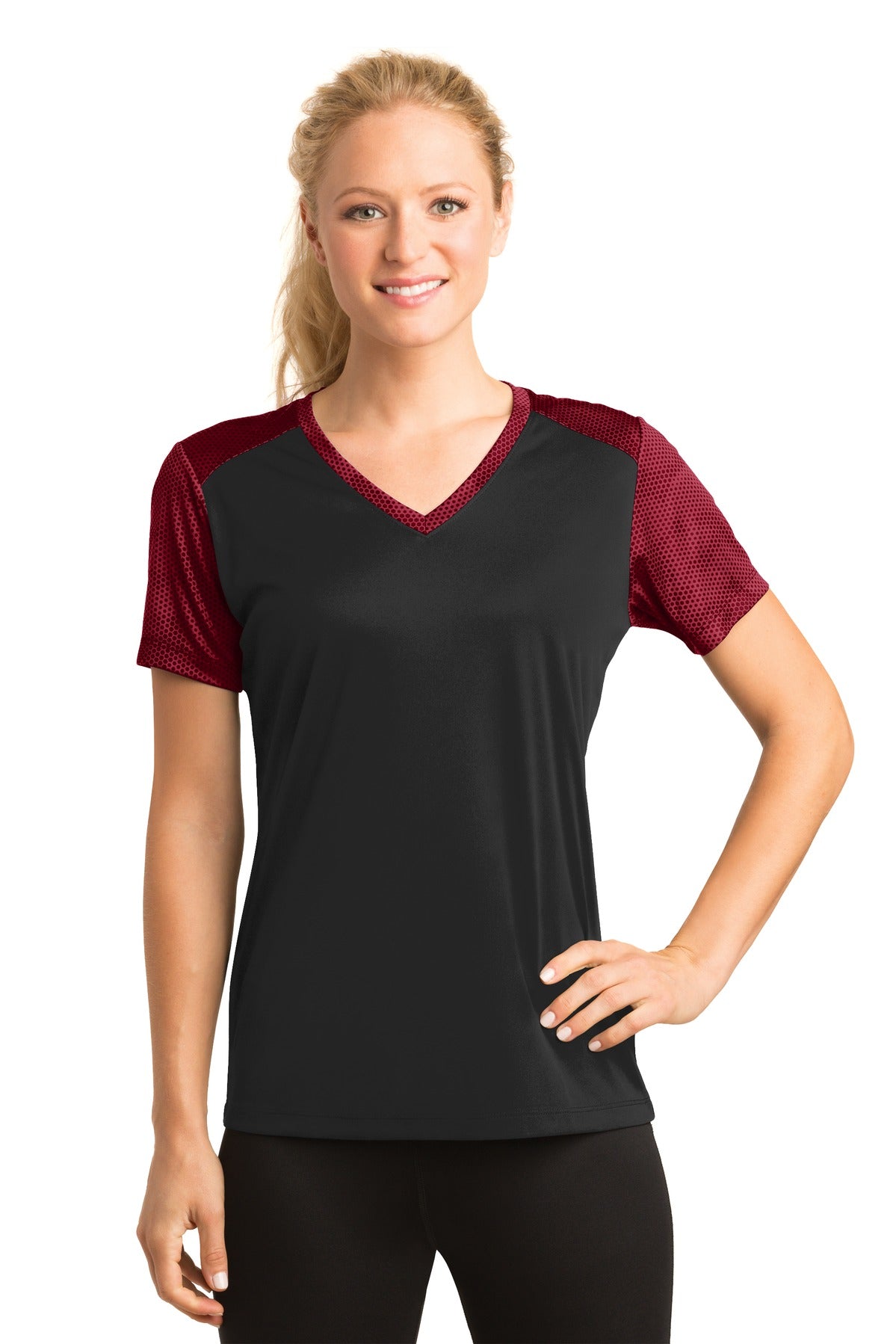 Sport-Tek Women's CamoHex Colorblock V-Neck Tee LST371 Womens Apparel Shirts & Tops