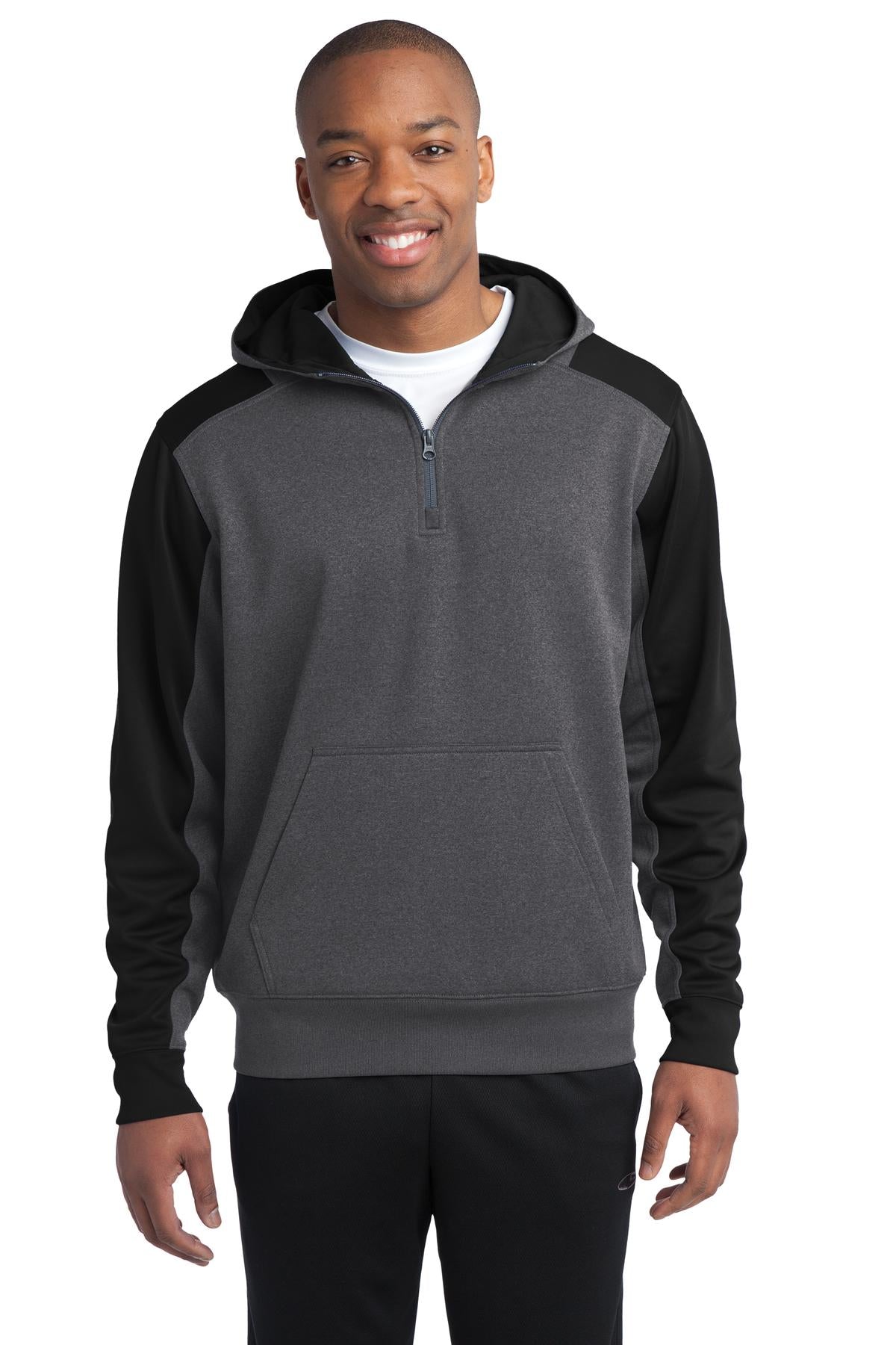 Sport-Tek Men's Tech Fleece Colorblock 1/4-Zip Hooded Sweatshirt Mens Apparel Sweatshirts & Fleece