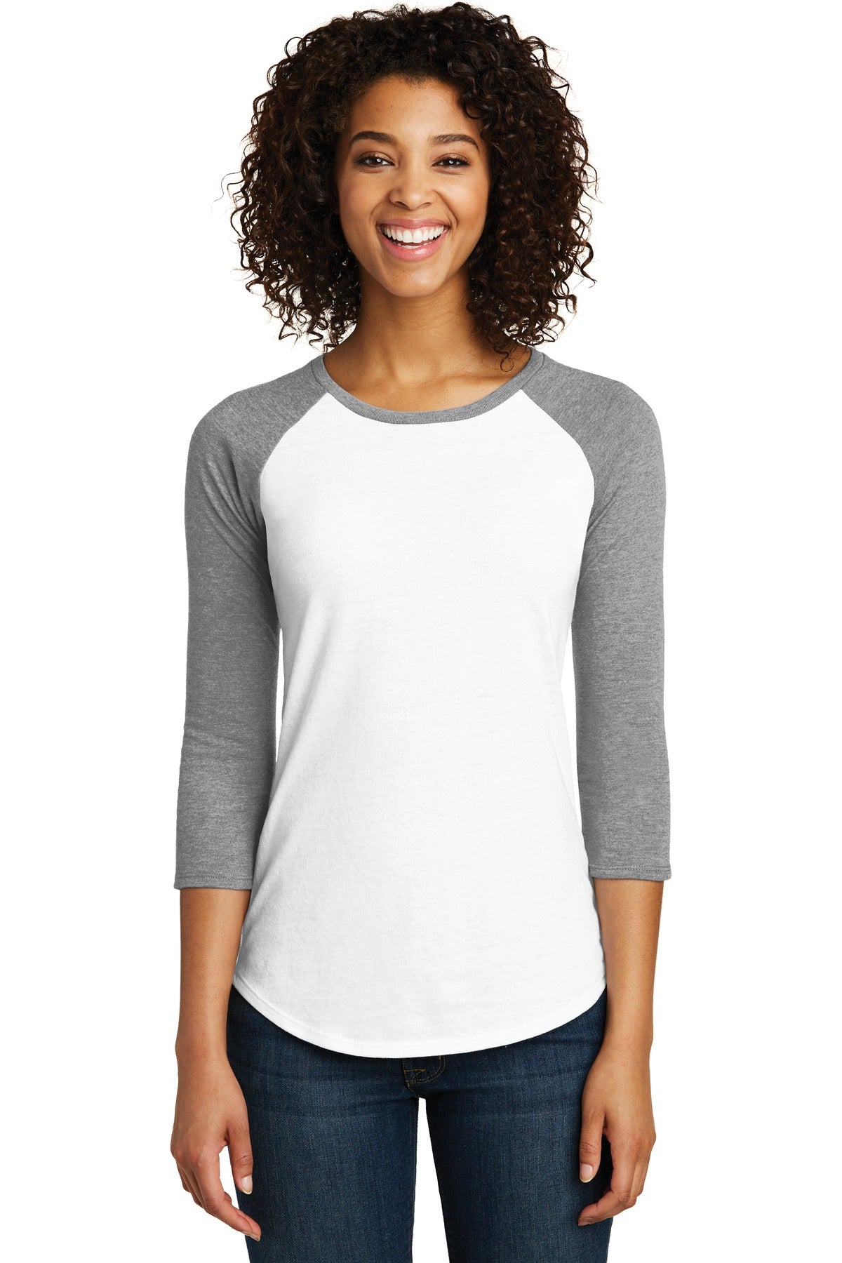 District Women's Fitted Very Important Tee 3/4-Sleeve Raglan. DT6211 Womens Apparel Shirts & Tops