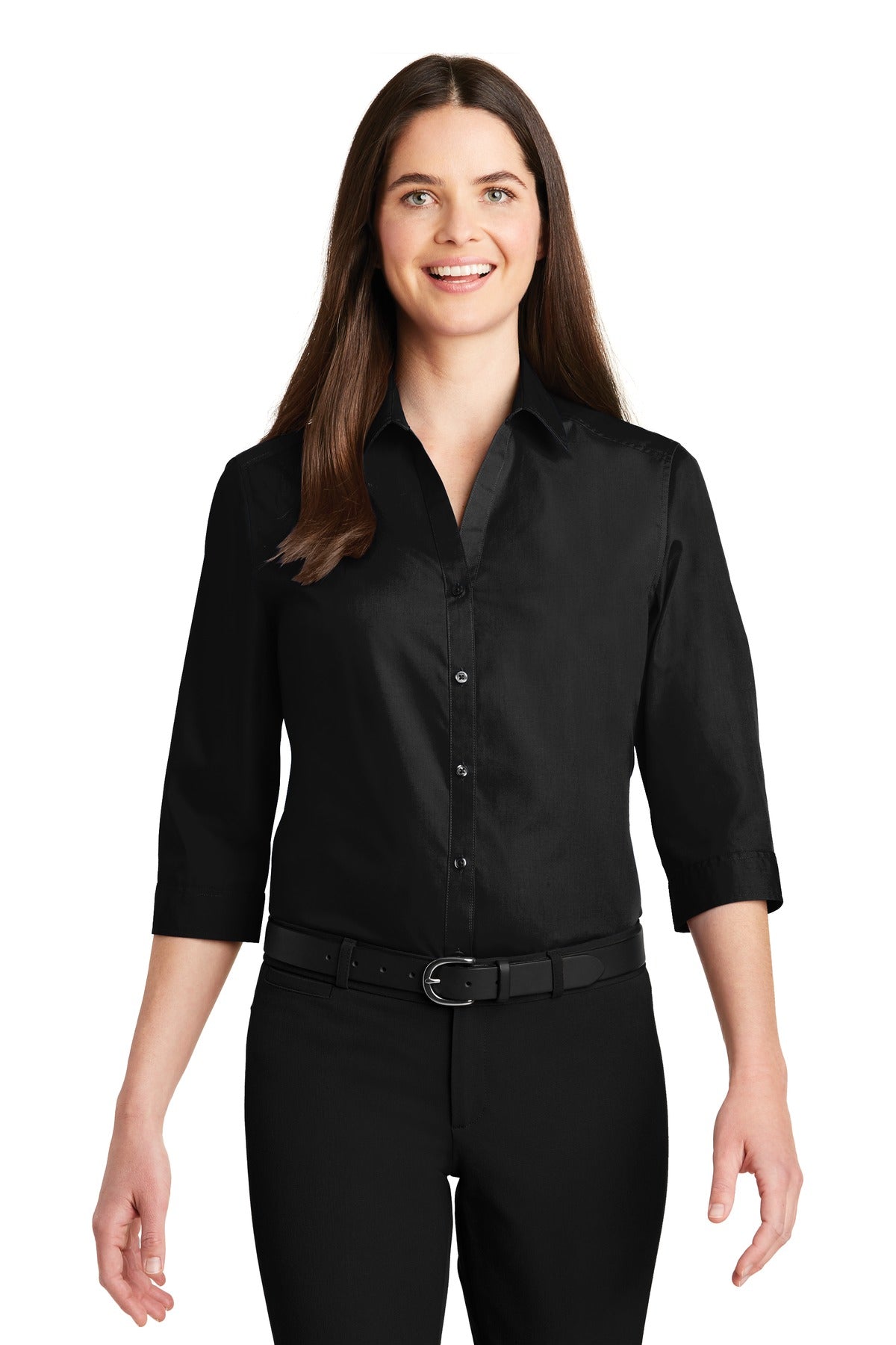 Port Authority Ladies 3/4-Sleeve Carefree Poplin Shirt. LW102 Womens Apparel Shirts & Tops
