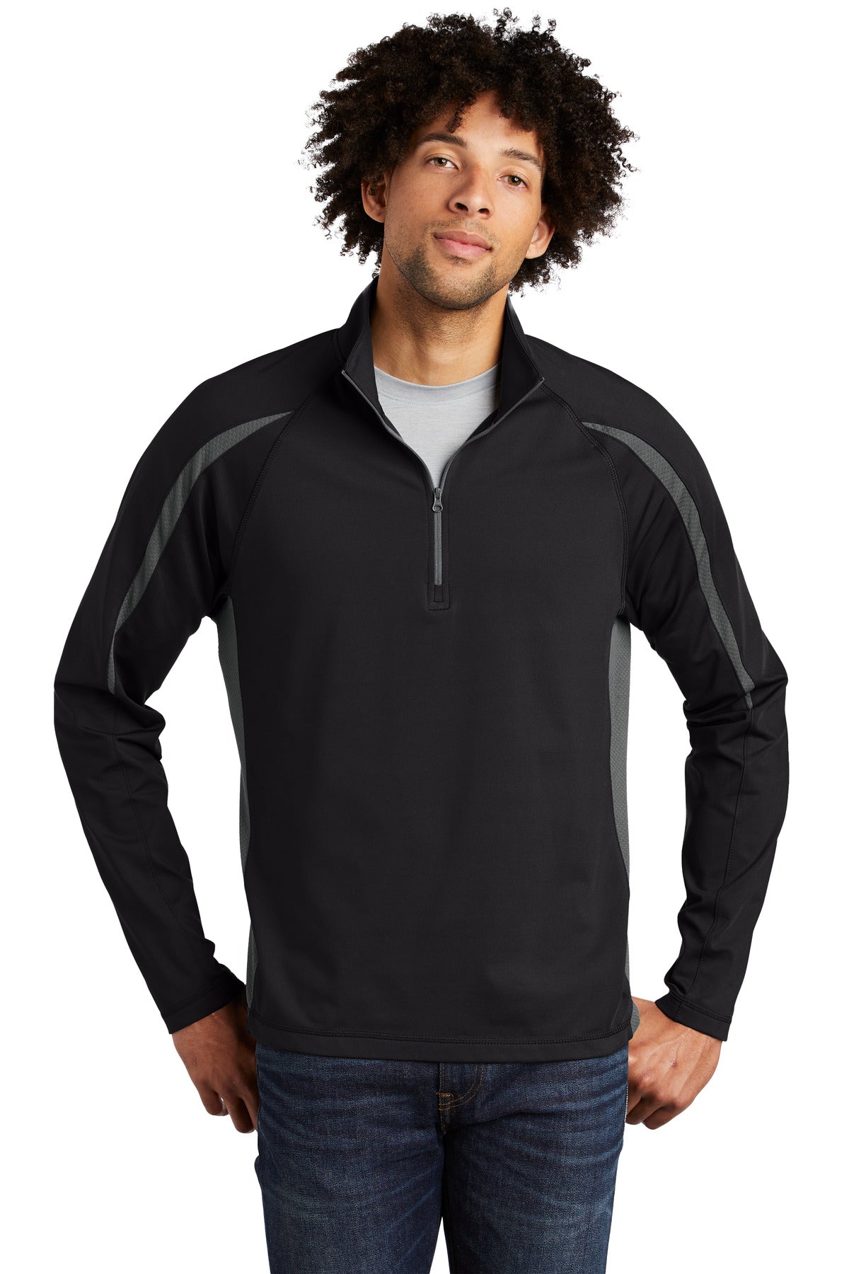 Sport-Tek Men's Sport-Wick Stretch 1/2-Zip Colorblock Pullover Mens Apparel Sweatshirts & Fleece