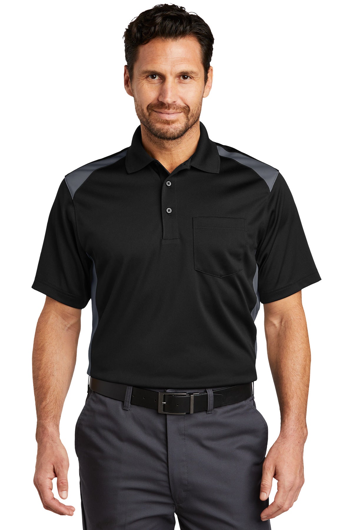 CornerStone Men's Select Snag-Proof Two Way Colorblock Pocket Polo. CS416 Mens Apparel Shirts & Tops