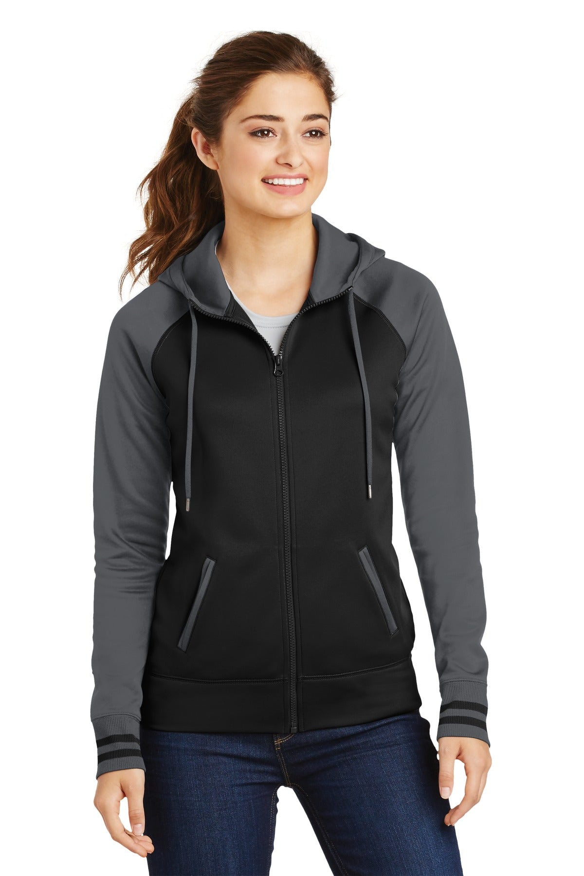 Sport-Tek Women's Sport-Wick Varsity Fleece Full-Zip Hooded Jacket. LST236 Womens Apparel Jackets & Vests