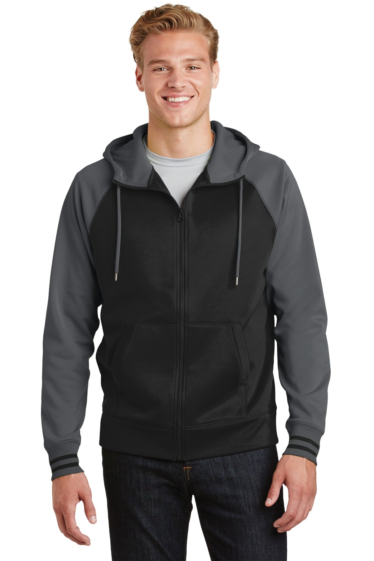 Sport-Tek Men's Sport-Wick Varsity Fleece Full-Zip Hooded Jacket Mens Apparel Jackets & Vests