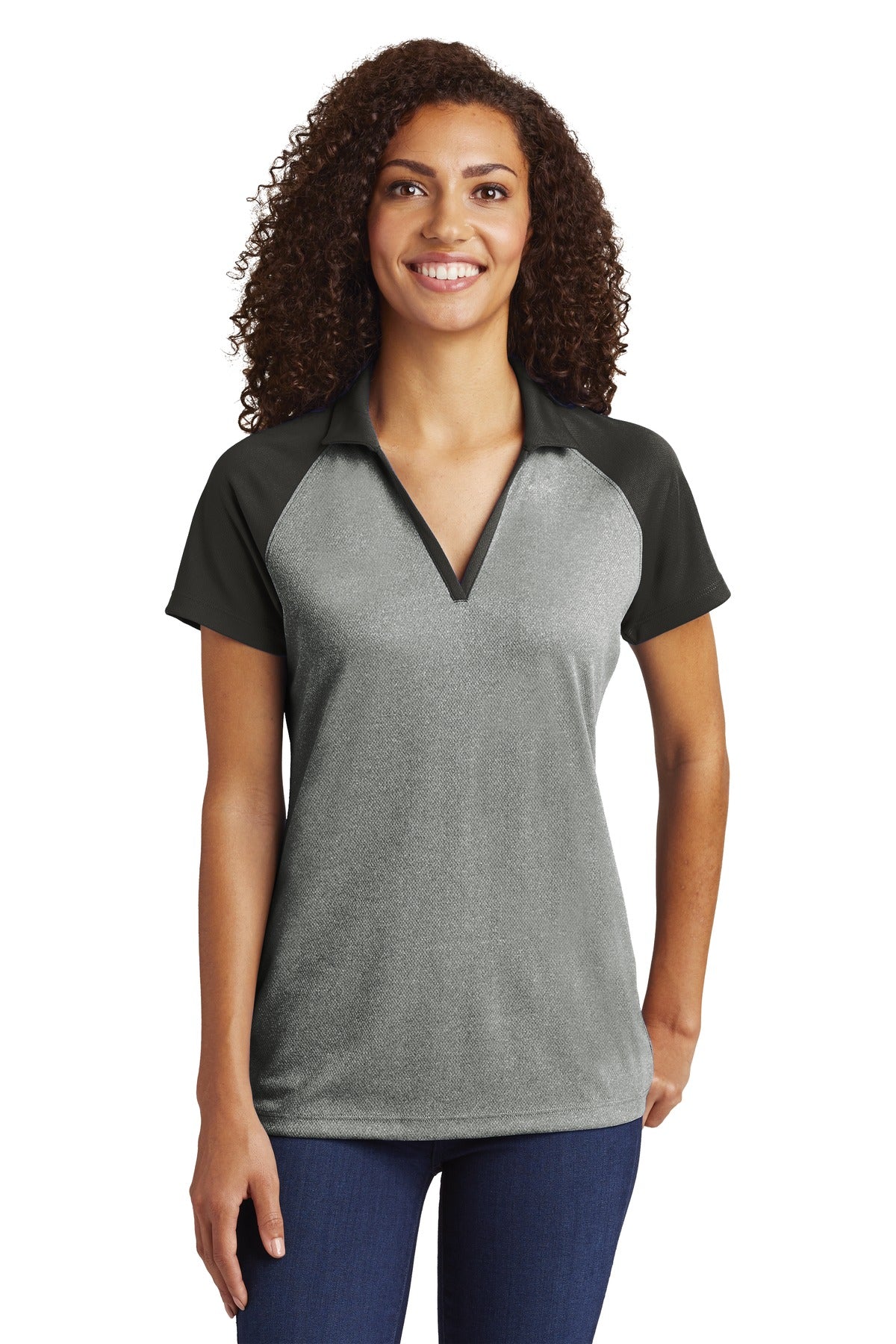 Sport-Tek Women's PosiCharge RacerMesh Raglan Heather Block Polo Womens Apparel Shirts & Tops