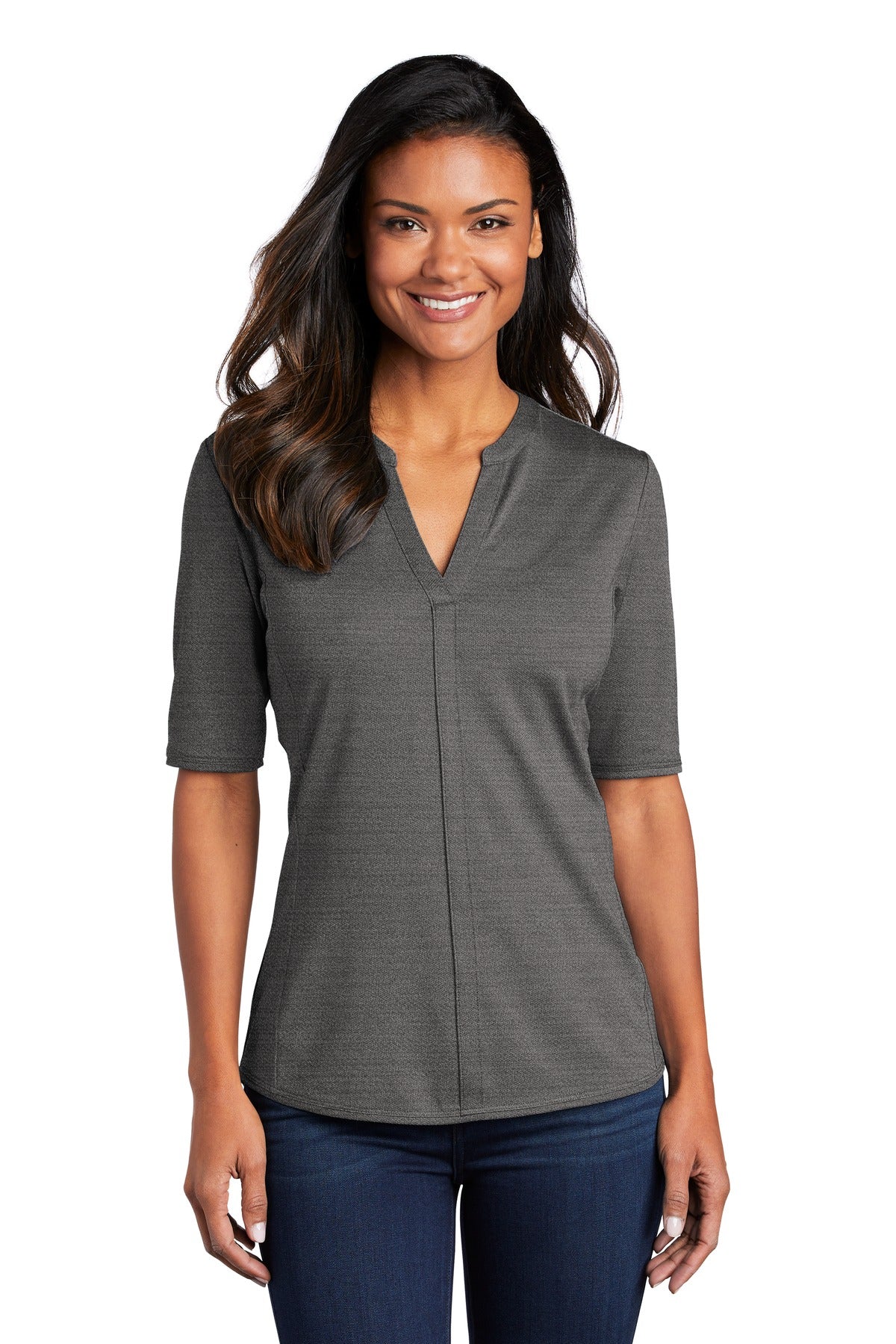 Port Authority Women's Stretch Heather Open Neck Top LK583 Womens Apparel Shirts & Tops
