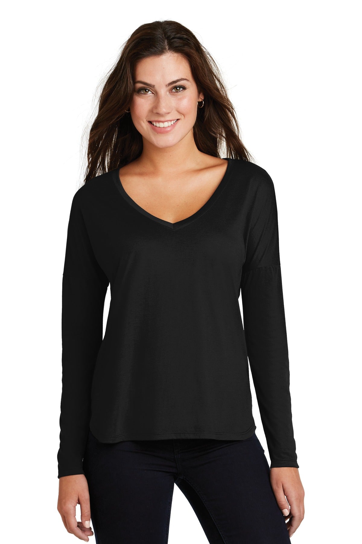 District Women's Drapey Long Sleeve Tee. DM413 Womens Apparel Shirts & Tops