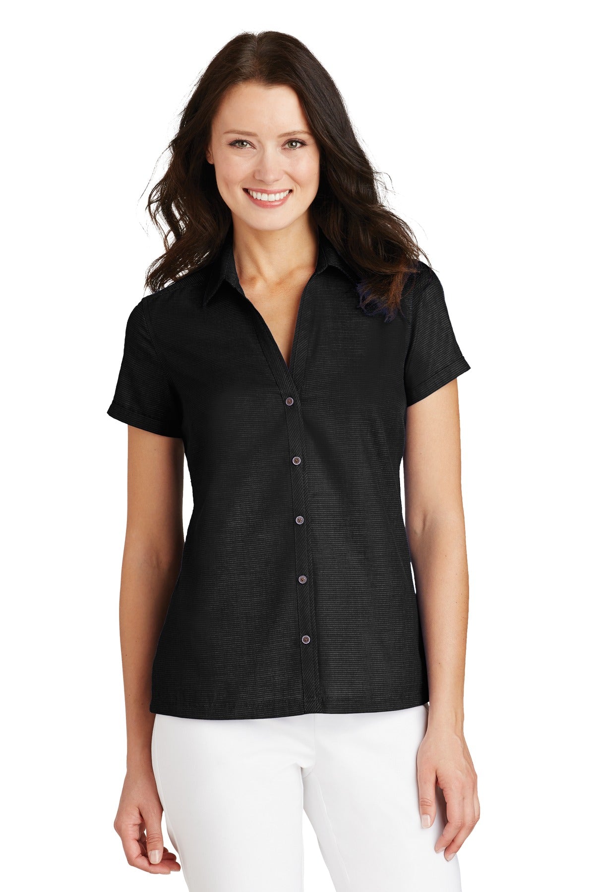 Port Authority Women's Textured Camp Shirt. L662 Womens Apparel Shirts & Tops