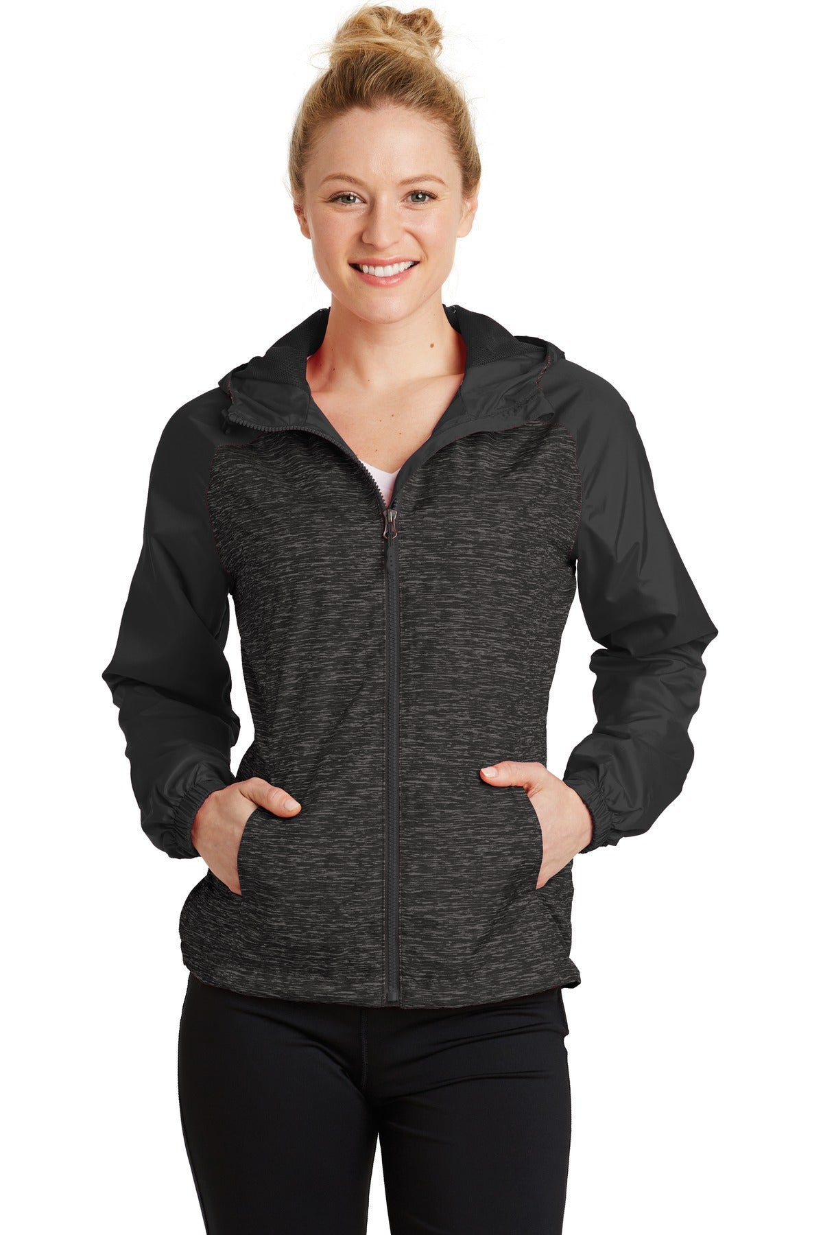 Sport-Tek Women's Heather Colorblock Raglan Hooded Wind Jacket Womens Apparel Jackets & Vests