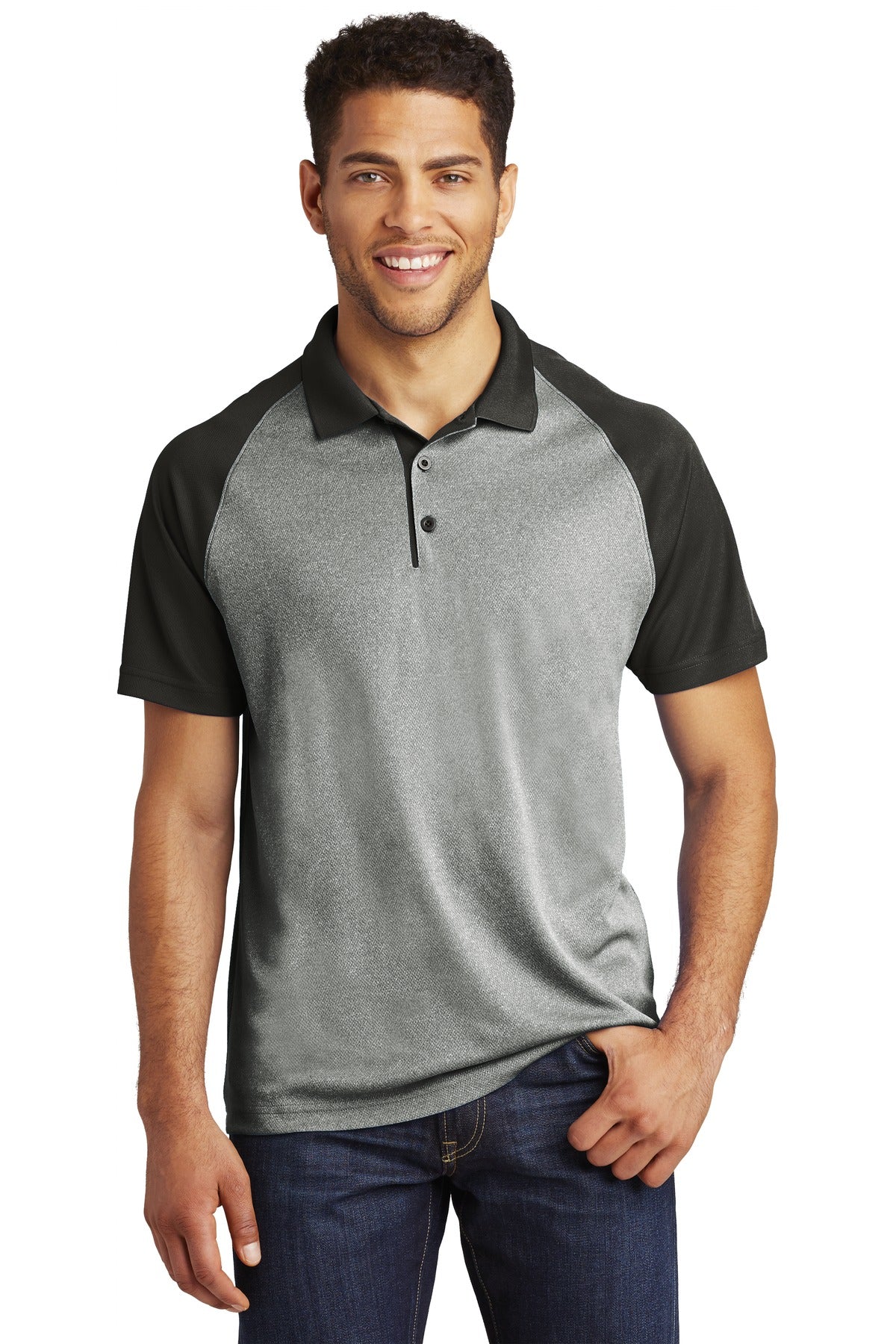 Sport-Tek Men's PosiCharge RacerMesh Raglan Heather Block Polo Mens Apparel Shirts & Tops