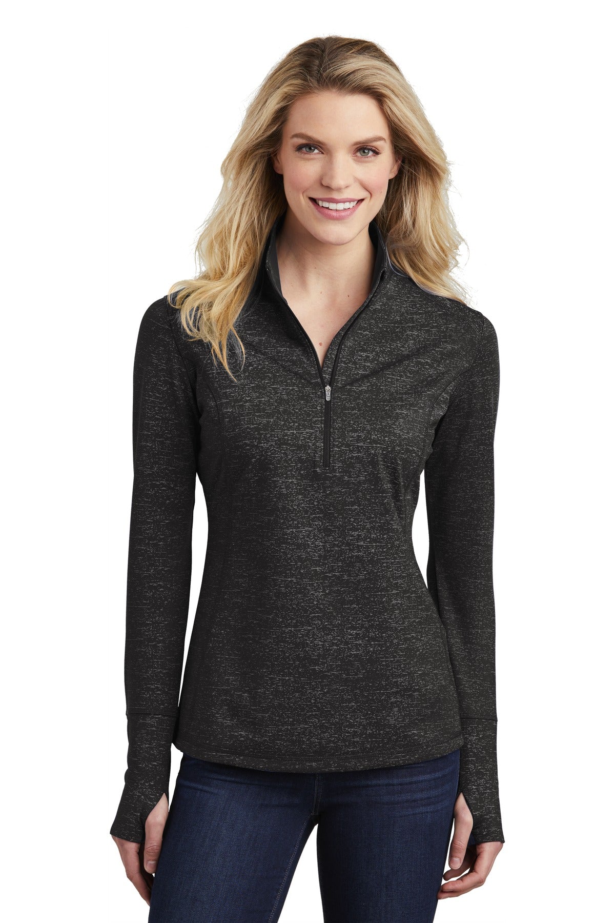 Sport-Tek Women's Sport-Wick Stretch Reflective Heather 1/2-Zip Pullover LST855 Womens Apparel Sweatshirts & Fleece