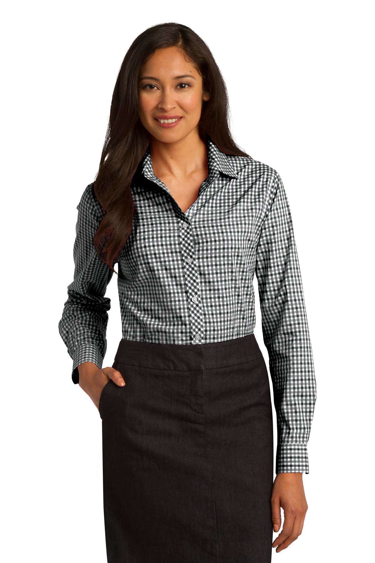 Port Authority Women's Long Sleeve Gingham Easy Care Shirt. L654 Womens Apparel Shirts & Tops