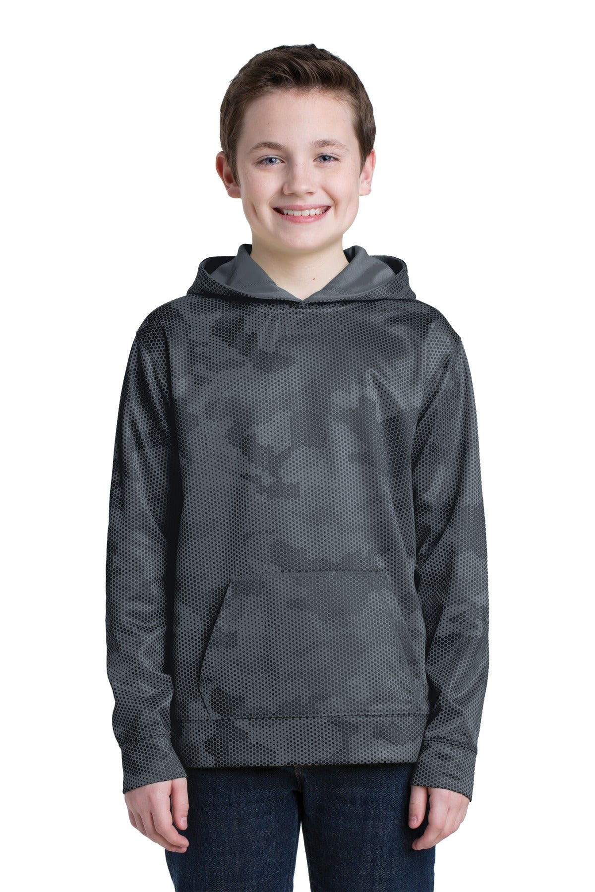 Sport-Tek Youth Sport-Wick CamoHex Fleece Hooded Pullover YST240 Youth Apparel Hoodies & Sweatshirts