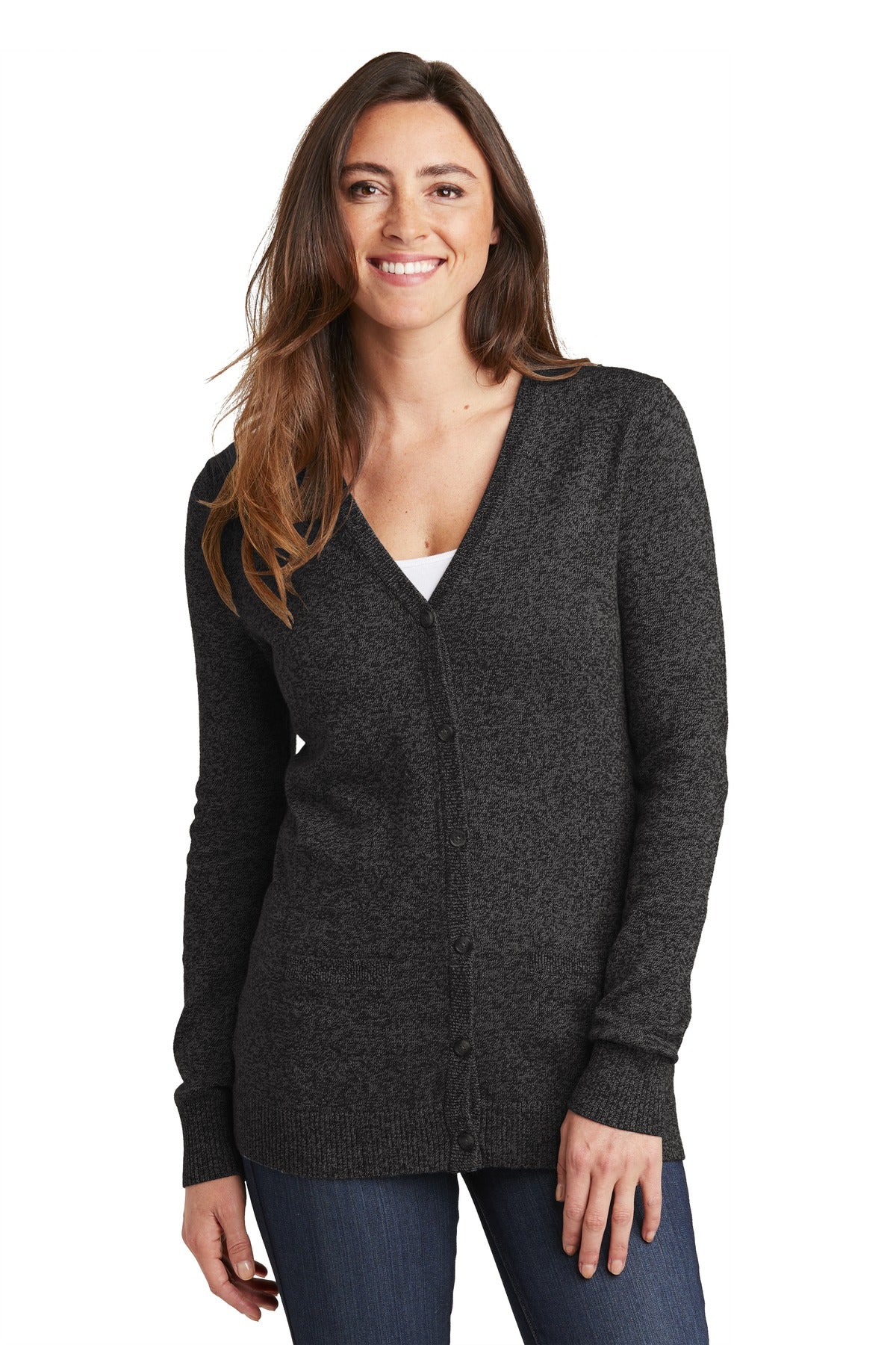 Port Authority Women's Marled Cardigan Sweater. LSW415 Womens Apparel Sweatshirts & Fleece
