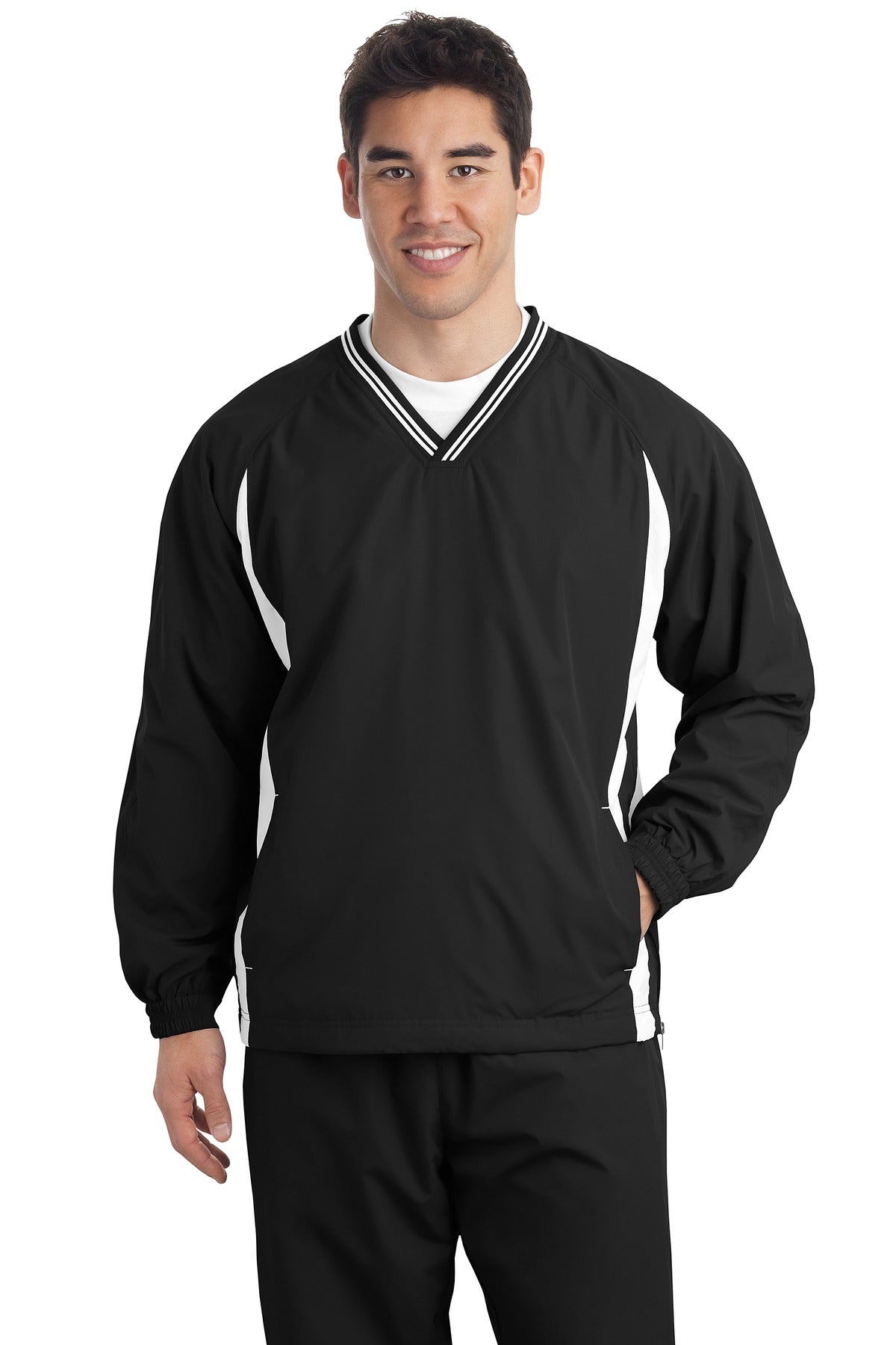 Sport-Tek Tall Tipped V-Neck Raglan Wind Shirt. TJST62 Mens Apparel Sweatshirts & Fleece