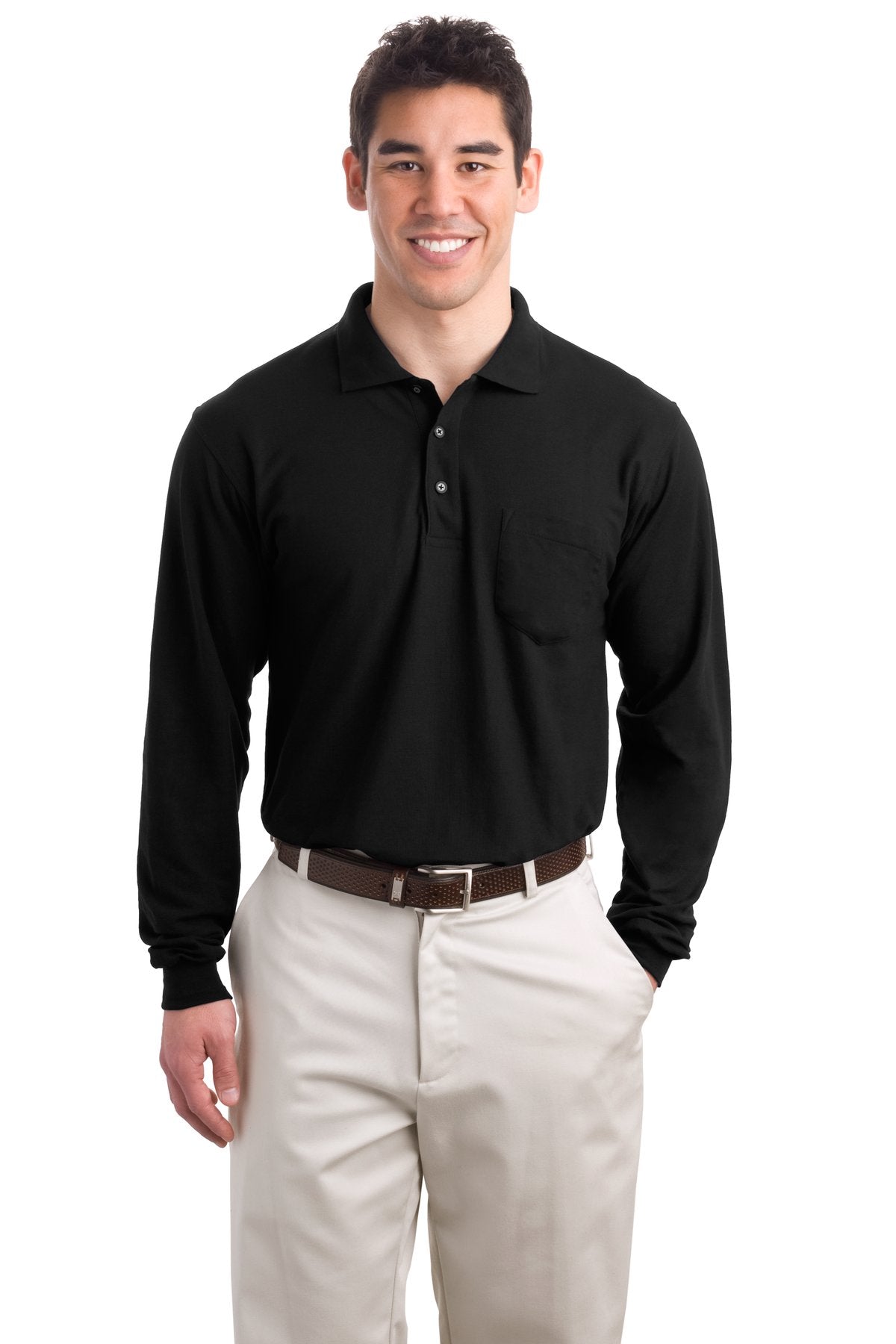 Port Authority Men's Long Sleeve Silk Touch Polo with Pocket. K500LSP Mens Apparel Shirts & Tops