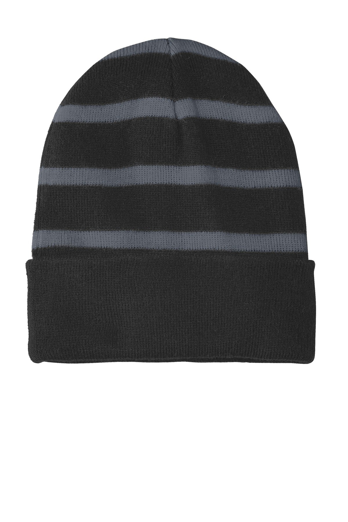 Sport-Tek Striped Beanie with Solid Band Unisex Accessories Hats & Caps
