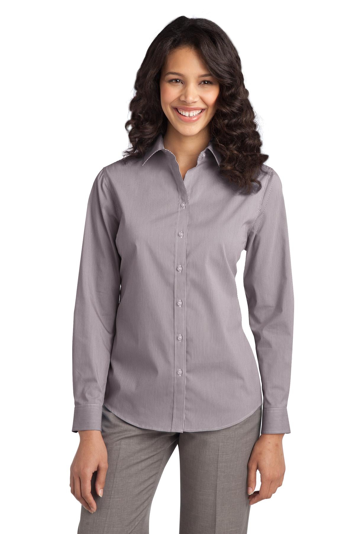 Port Authority Ladies Fine Stripe Stretch Poplin Shirt. L647 Womens Apparel Shirts & Tops