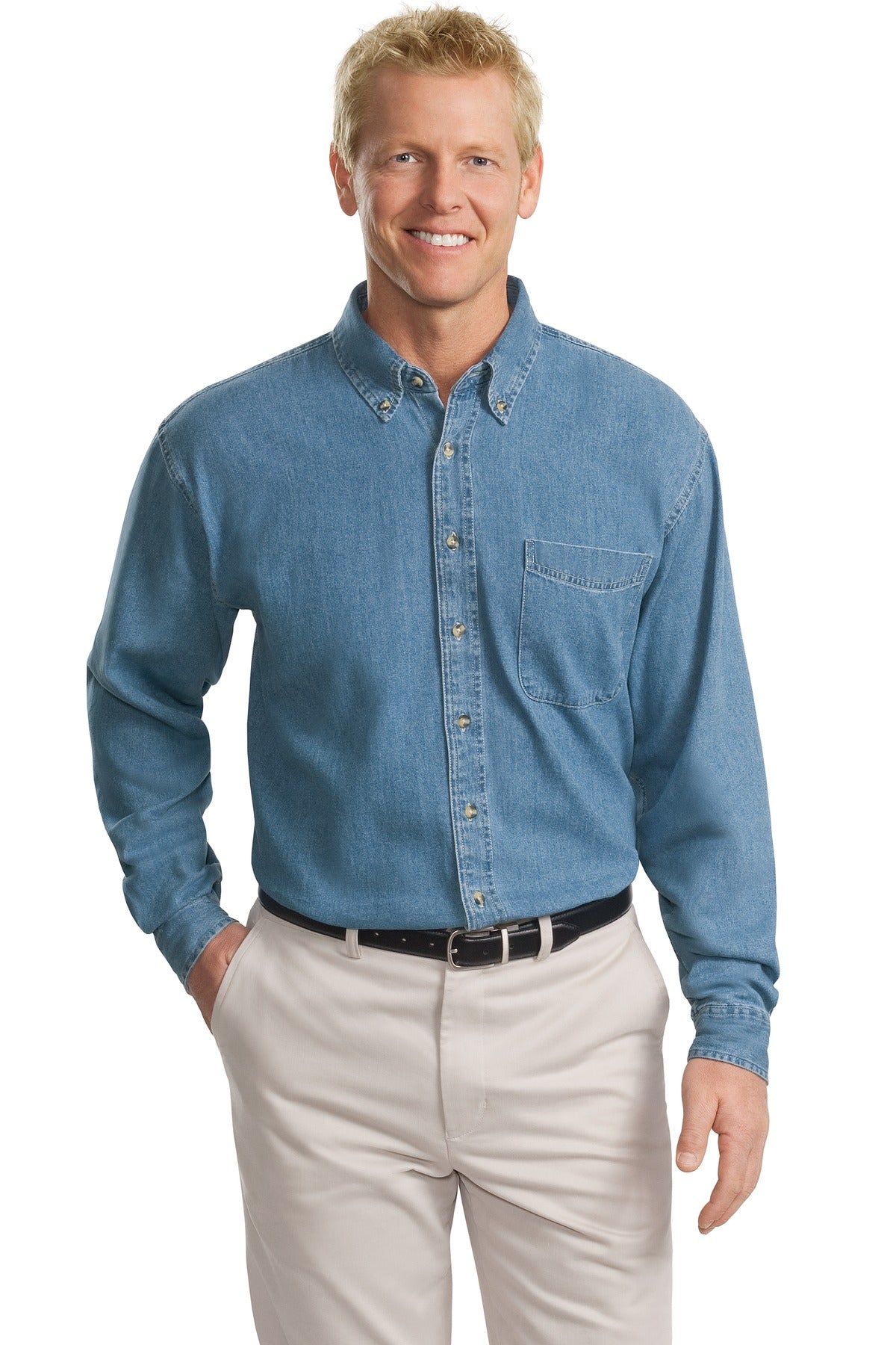 Port Authority Men's Tall Long Sleeve Denim Shirt. TLS600 Mens Apparel Shirts & Tops