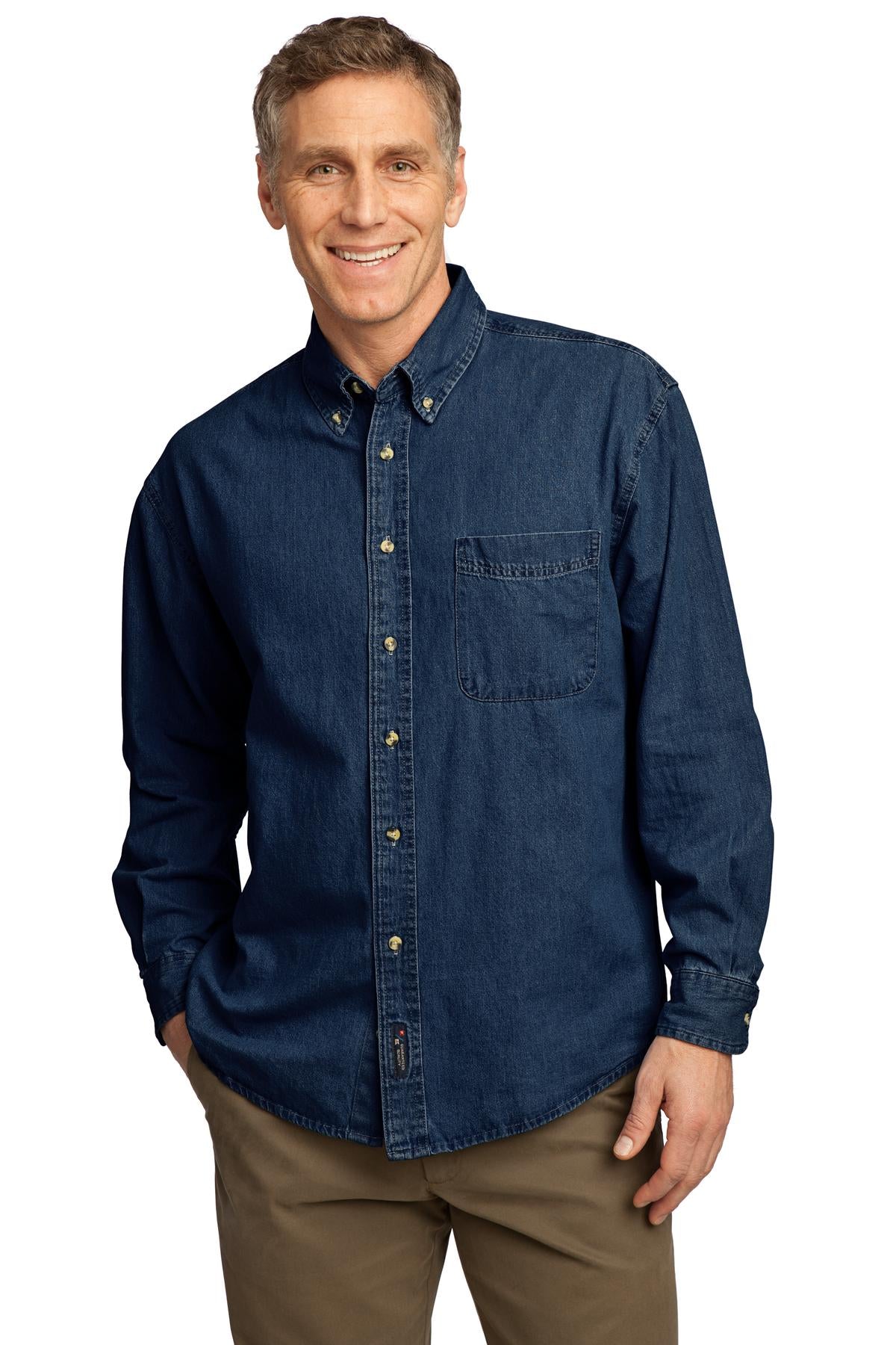 Port & Company Men's Long Sleeve Value Denim Shirt Mens Apparel Shirts & Tops