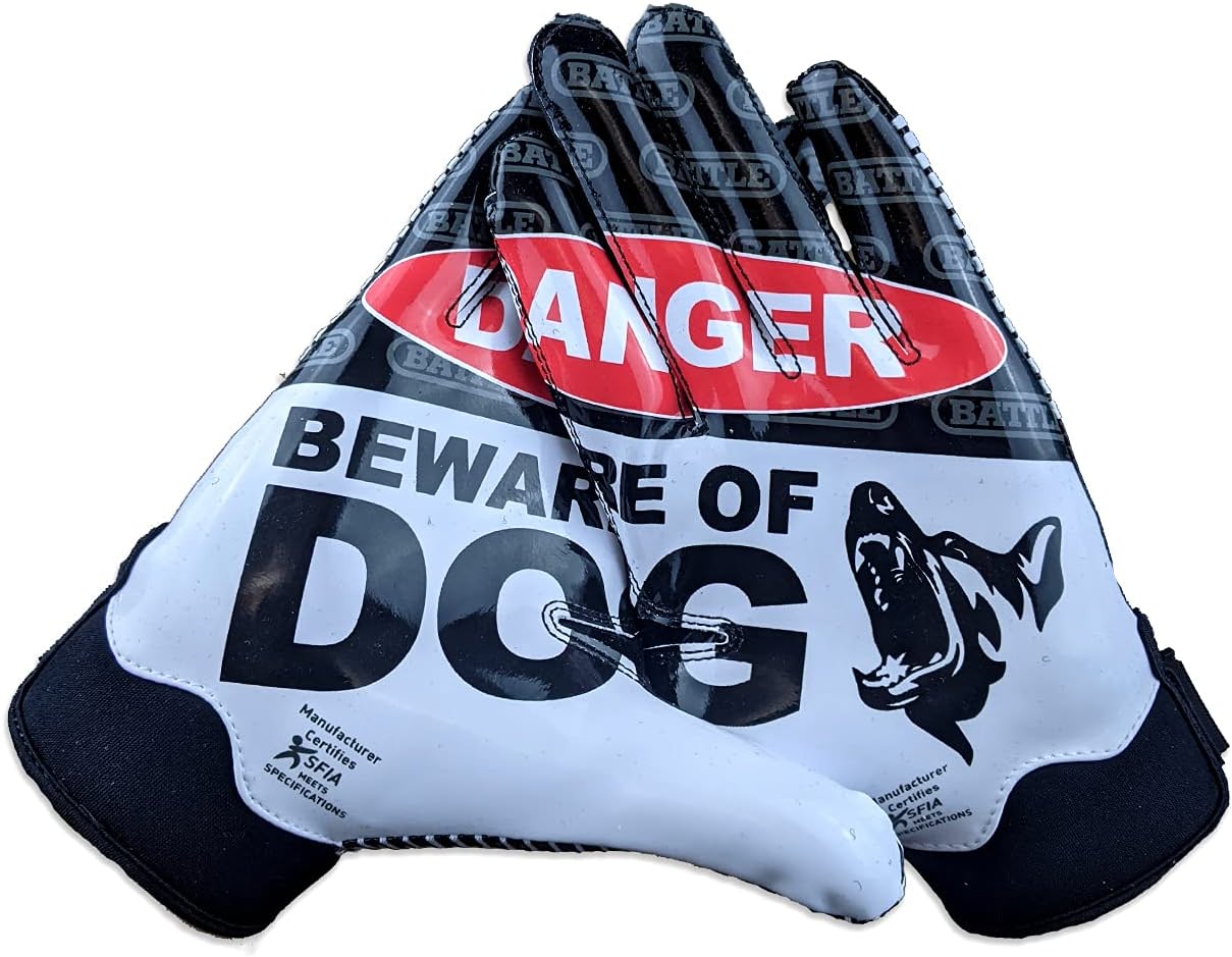 Battle Adult Beware of Dog Football Receiver Gloves Football Gloves Adult