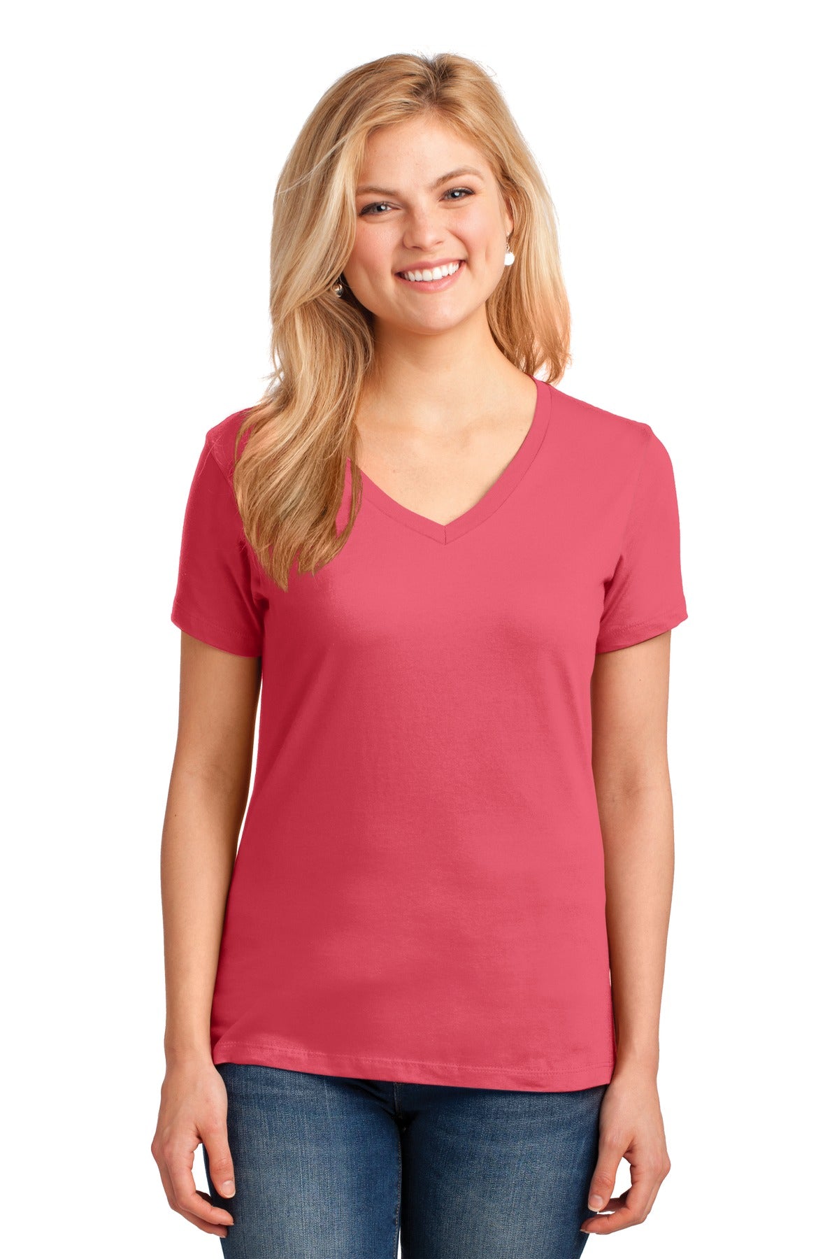 Port & Company Women's Core Cotton V-Neck Tee. LPC54V 2 of 3 Womens Apparel Shirts & Tops