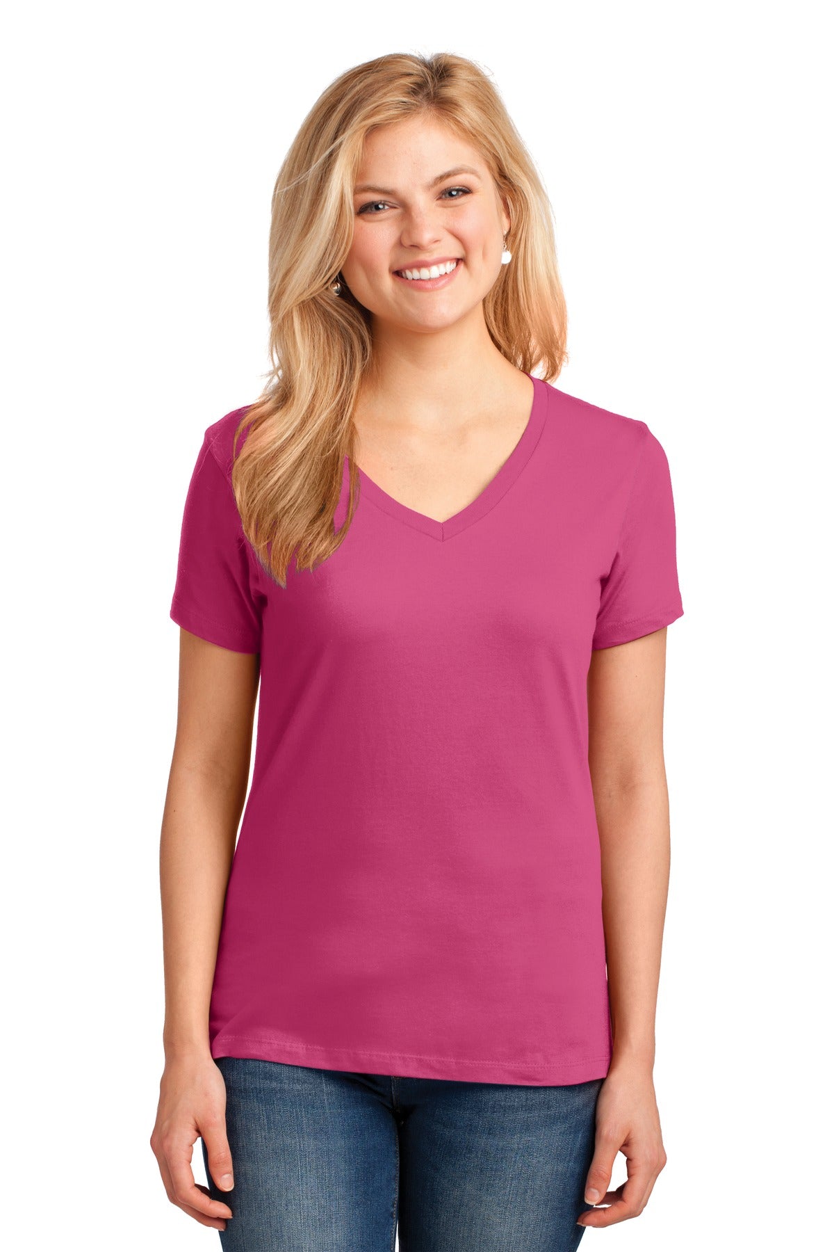 Port & Company Women's Core Cotton V-Neck Tee. LPC54V 2 of 3 Womens Apparel Shirts & Tops