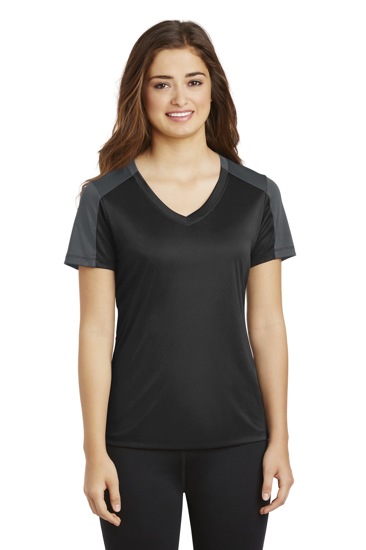 Sport-Tek Women's PosiCharge Competitor Sleeve-Blocked V-Neck Tee LST354 Womens Apparel Shirts & Tops