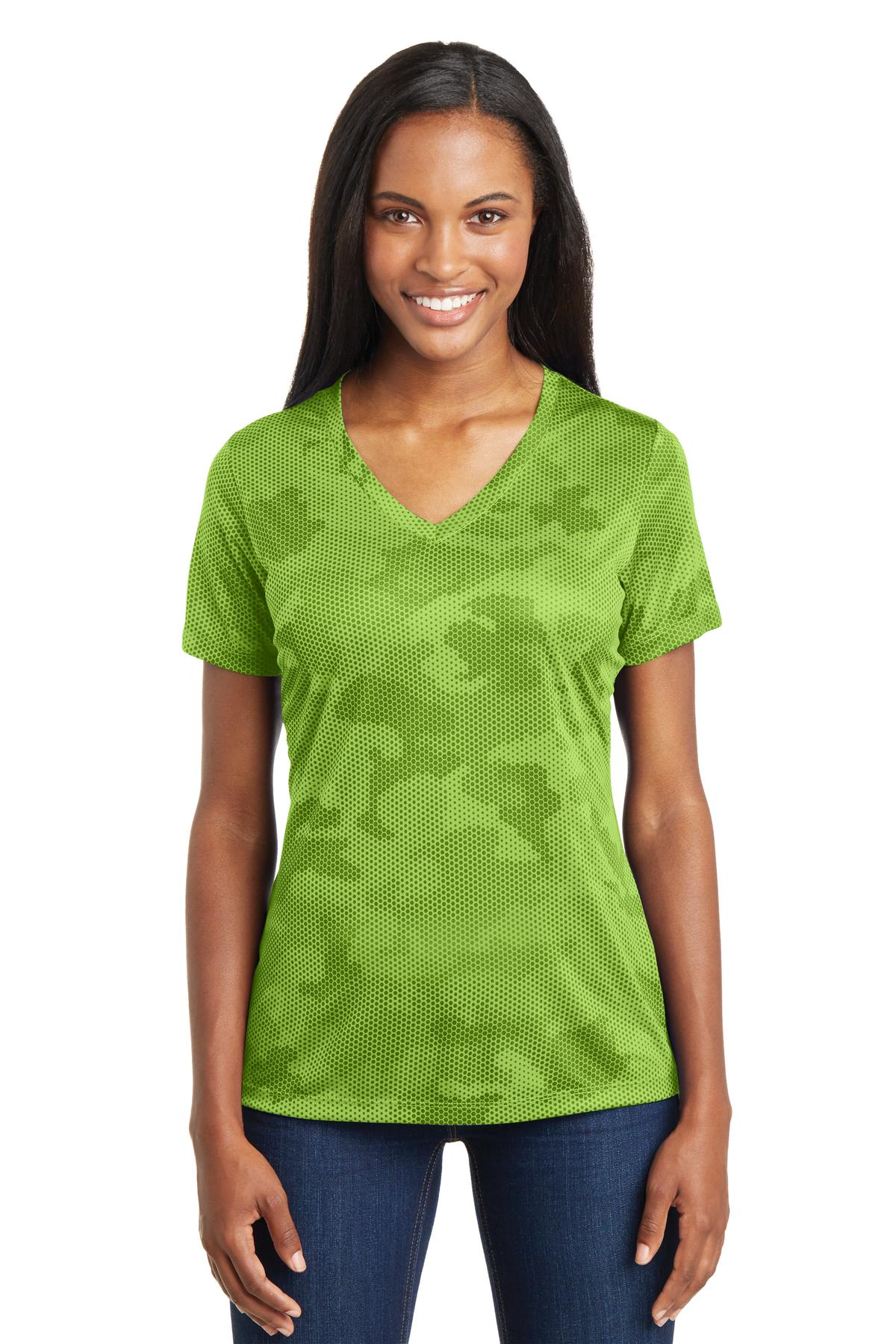 Sport-Tek Women's Camo Hex V-Neck Tee LST370 Womens Apparel Shirts & Tops