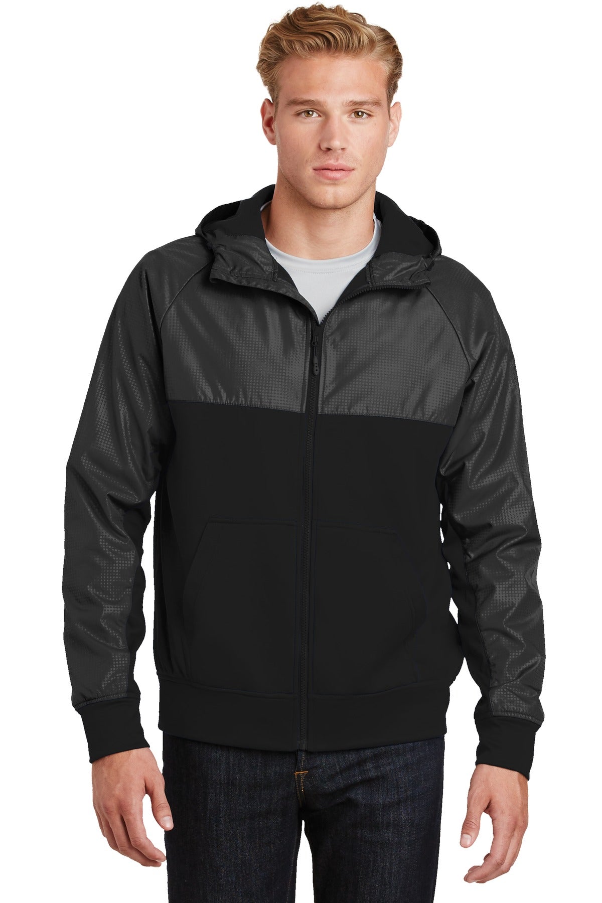 Sport-Tek Men's Embossed Hybrid Full-Zip Hooded Jacket JST50 Mens Apparel Jackets & Vests