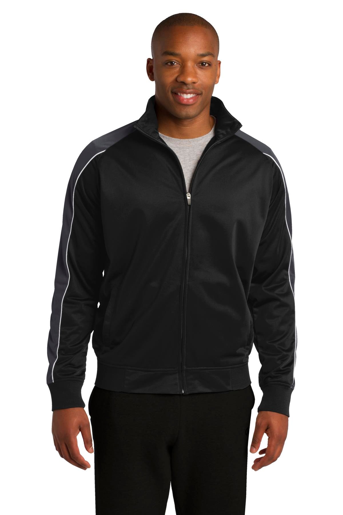 Sport-Tek Men's Piped Tricot Track Jacket Mens Apparel Jackets & Vests