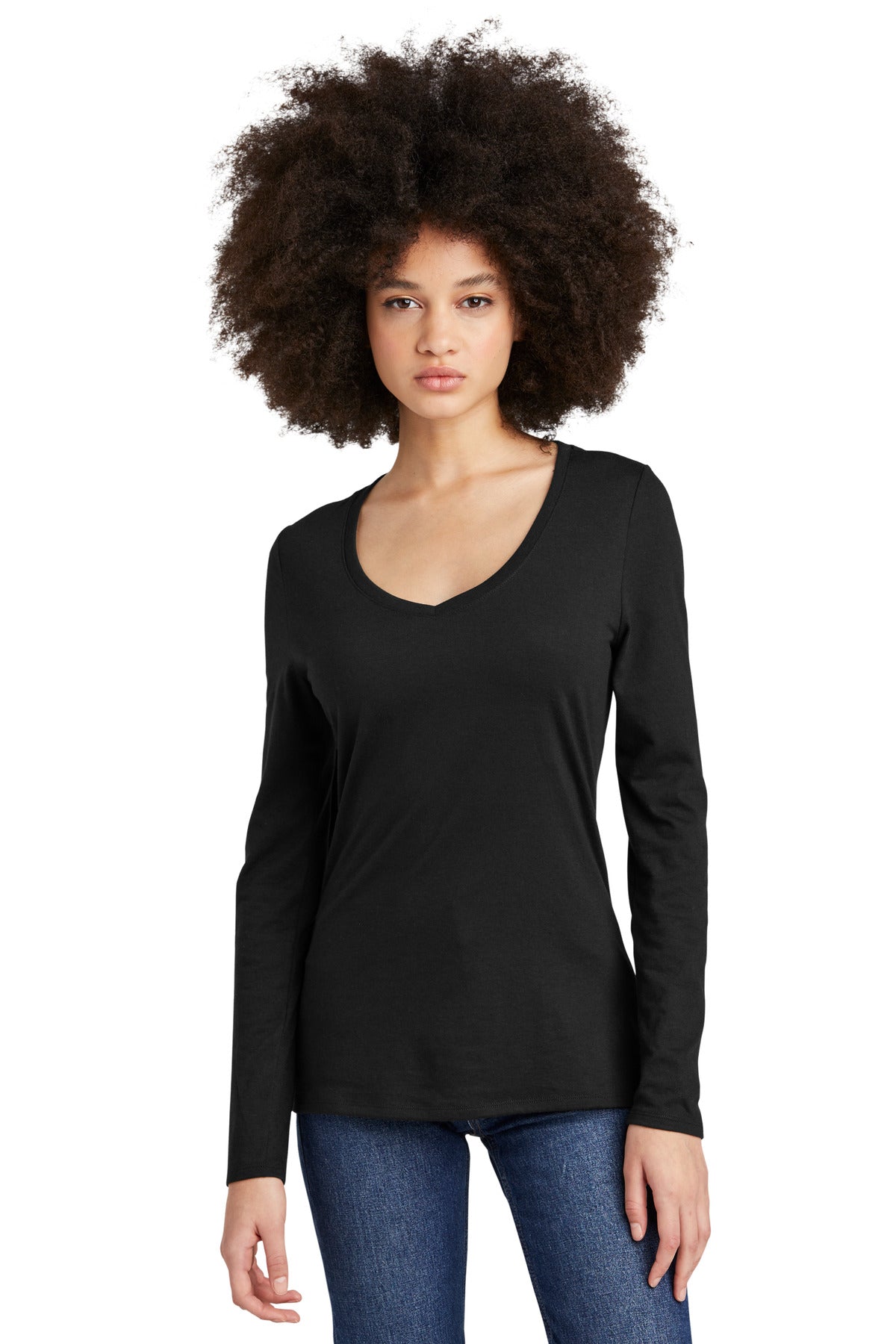 District Women's Perfect Tri Long Sleeve V-Neck Tee DT135 Womens Apparel Shirts & Tops