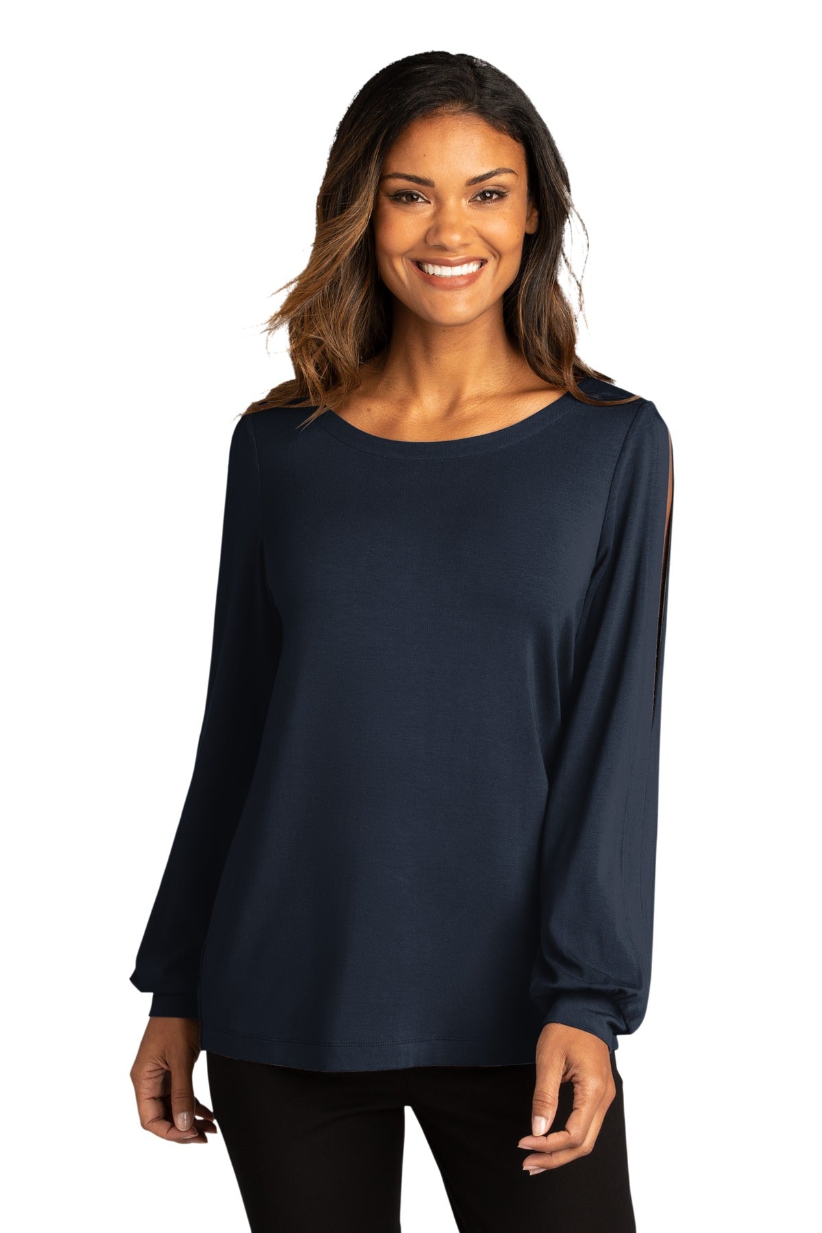 Port Authority Ladies Luxe Knit Jewel Neck Top. LK5600 Womens Apparel Shirts & Tops