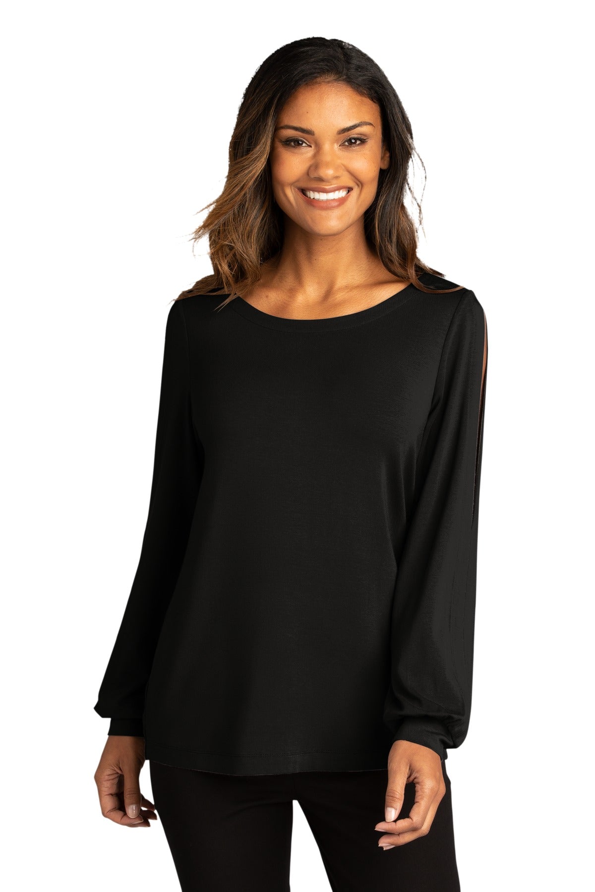 Port Authority Ladies Luxe Knit Jewel Neck Top. LK5600 Womens Apparel Shirts & Tops