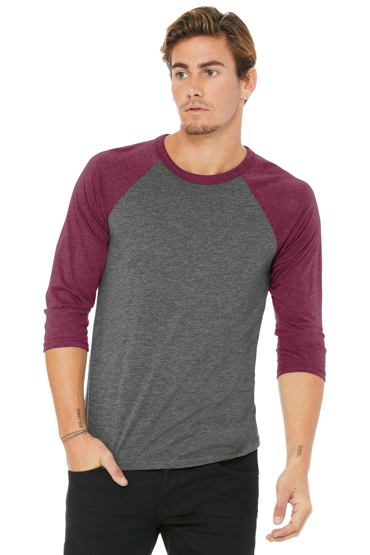 BELLA+CANVAS Men's 3/4-Sleeve Baseball Tee. BC3200 Mens Apparel Shirts & Tops