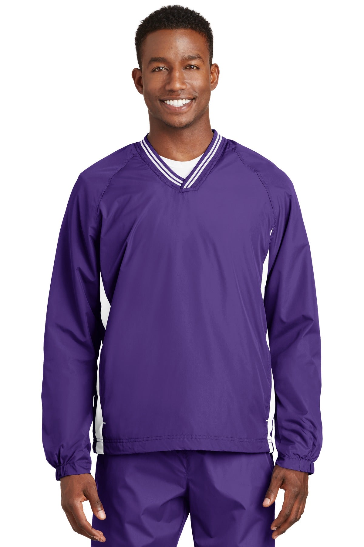 Sport-Tek Men's Tipped V-Neck Raglan Wind Shirt Mens Apparel Sweatshirts & Fleece