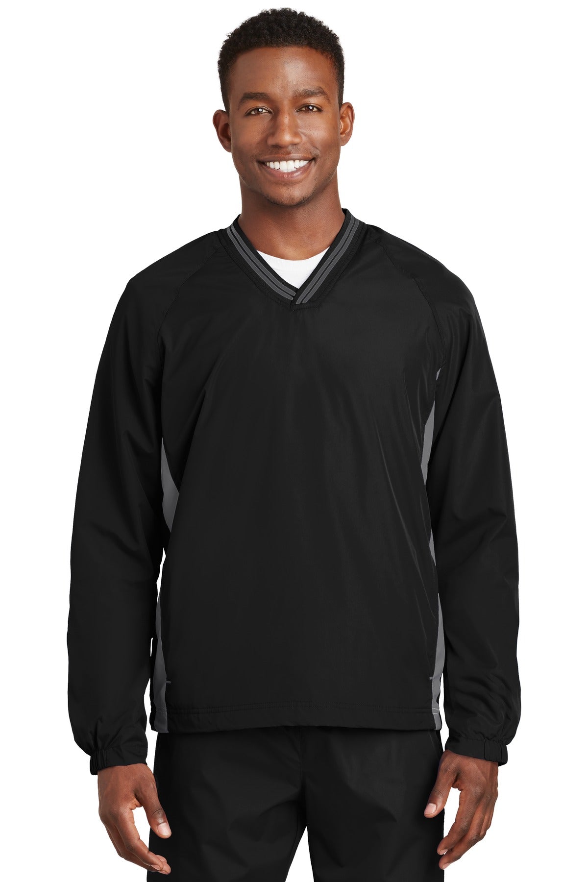 Sport-Tek Men's Tipped V-Neck Raglan Wind Shirt Mens Apparel Sweatshirts & Fleece