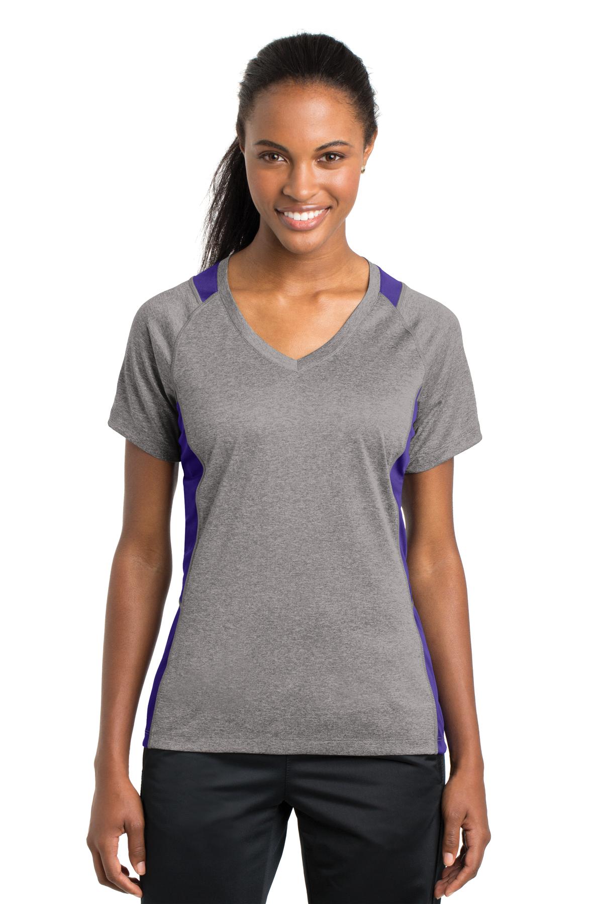 Sport-Tek Women's Heather Colorblock Contender V-Neck Tee LST361 Womens Apparel Shirts & Tops