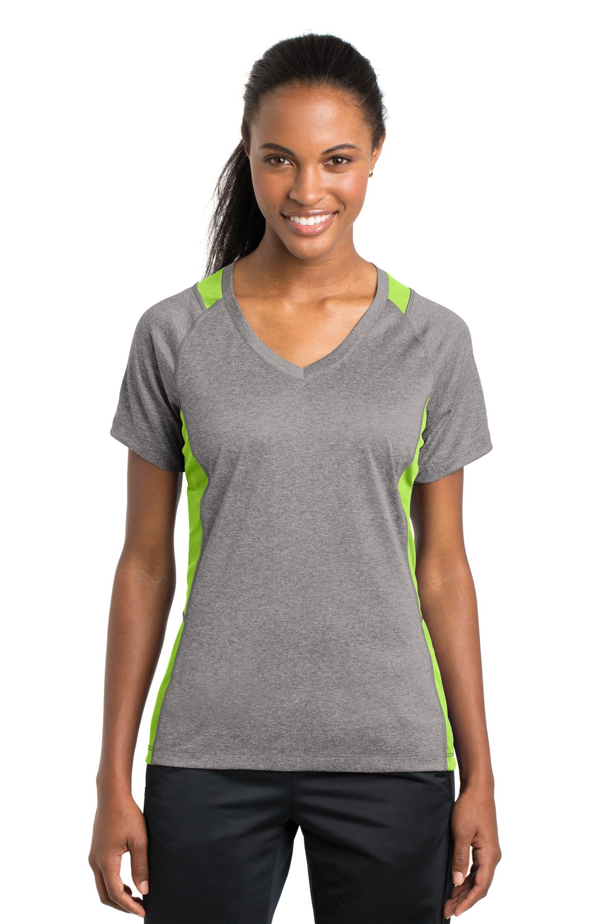 Sport-Tek Women's Heather Colorblock Contender V-Neck Tee LST361 Womens Apparel Shirts & Tops