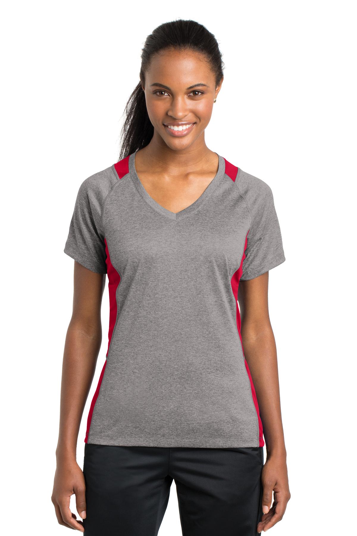 Sport-Tek Women's Heather Colorblock Contender V-Neck Tee LST361 Womens Apparel Shirts & Tops