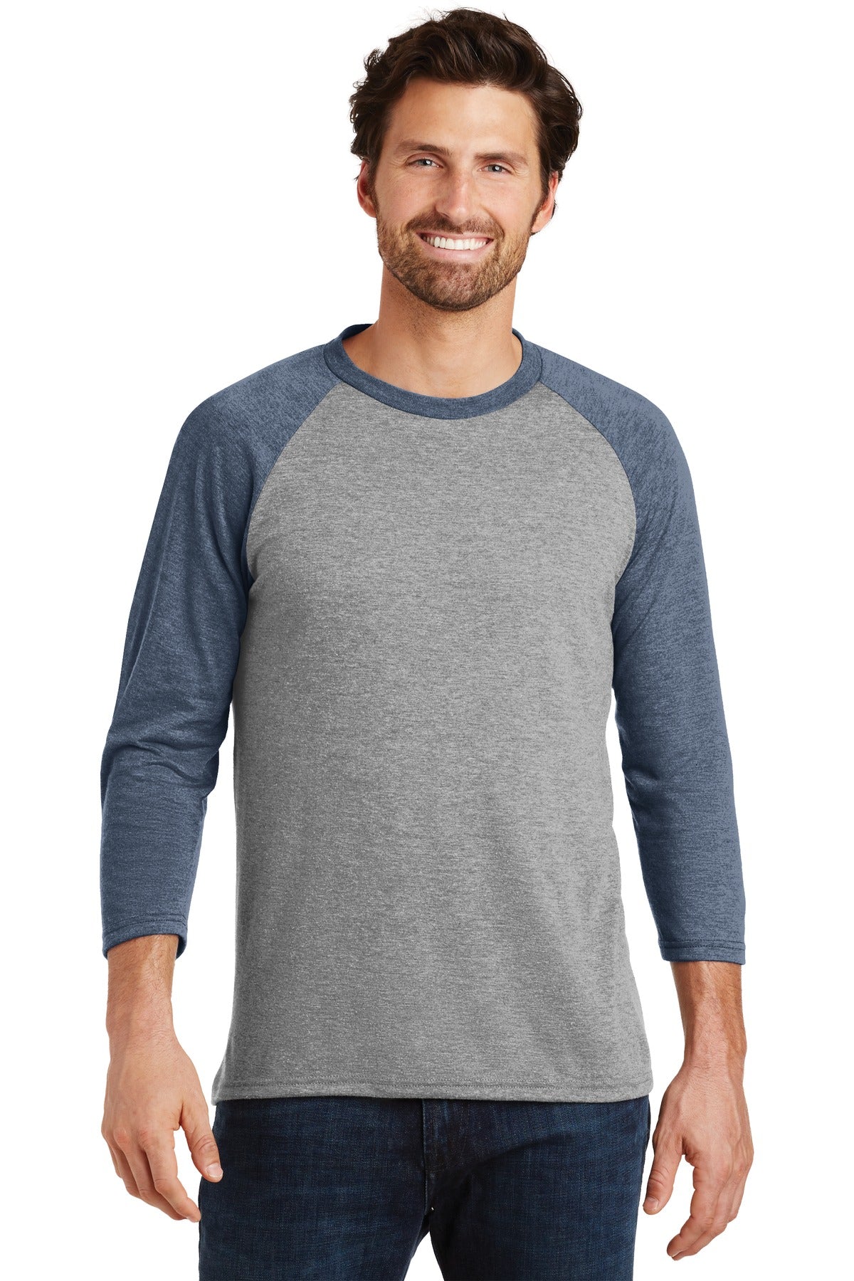 District Men's Perfect Tri 3/4-Sleeve Raglan. DM136 Mens Apparel Shirts & Tops