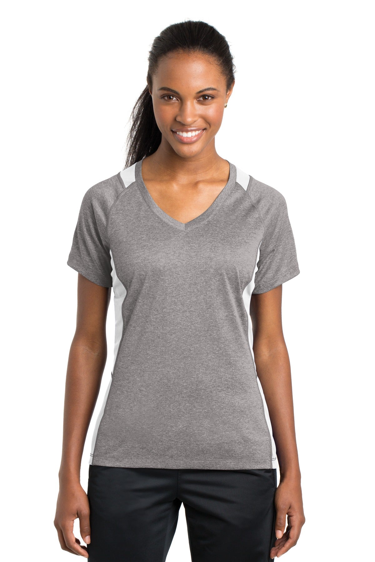 Sport-Tek Women's Heather Colorblock Contender V-Neck Tee LST361 Womens Apparel Shirts & Tops