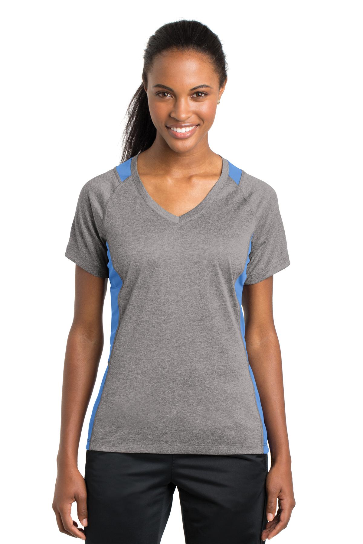 Sport-Tek Women's Heather Colorblock Contender V-Neck Tee LST361 Womens Apparel Shirts & Tops