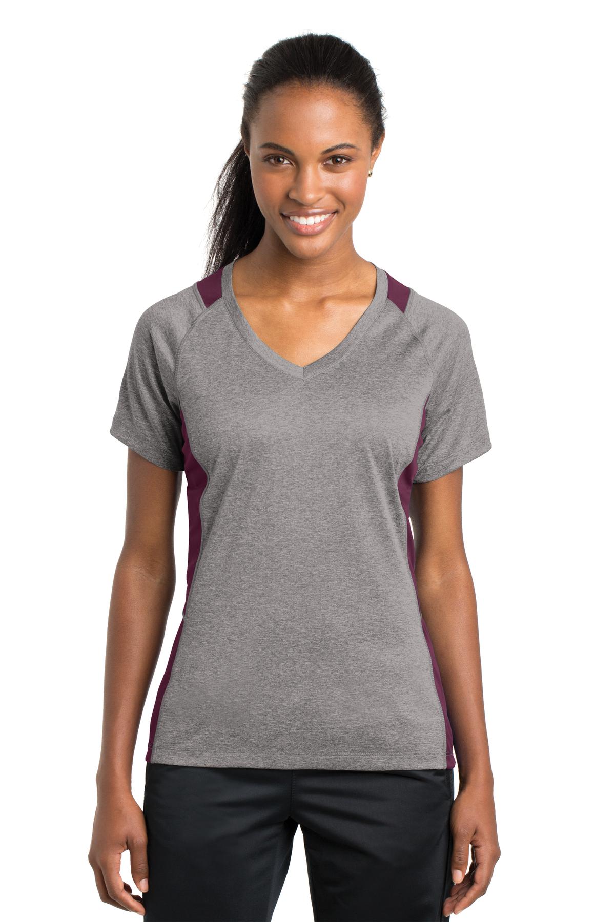 Sport-Tek Women's Heather Colorblock Contender V-Neck Tee LST361 Womens Apparel Shirts & Tops