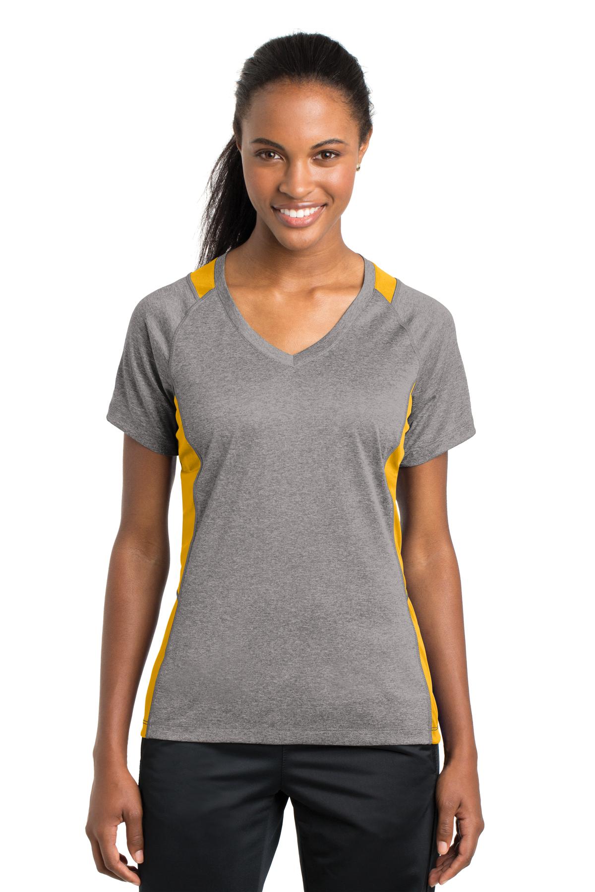 Sport-Tek Women's Heather Colorblock Contender V-Neck Tee LST361 Womens Apparel Shirts & Tops